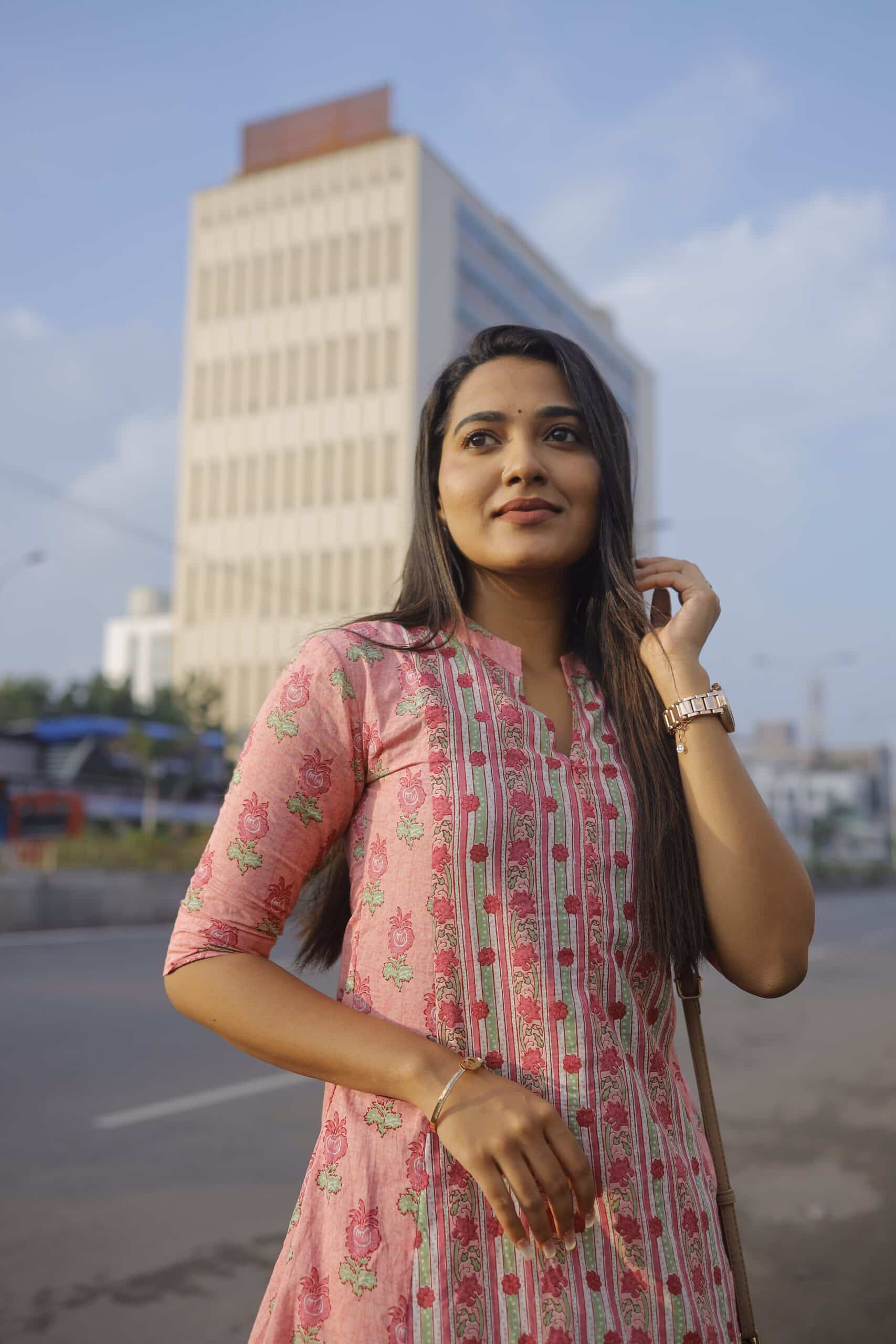 Iyla ( pink) - floral handblock printed A line kurta set with concealed zips