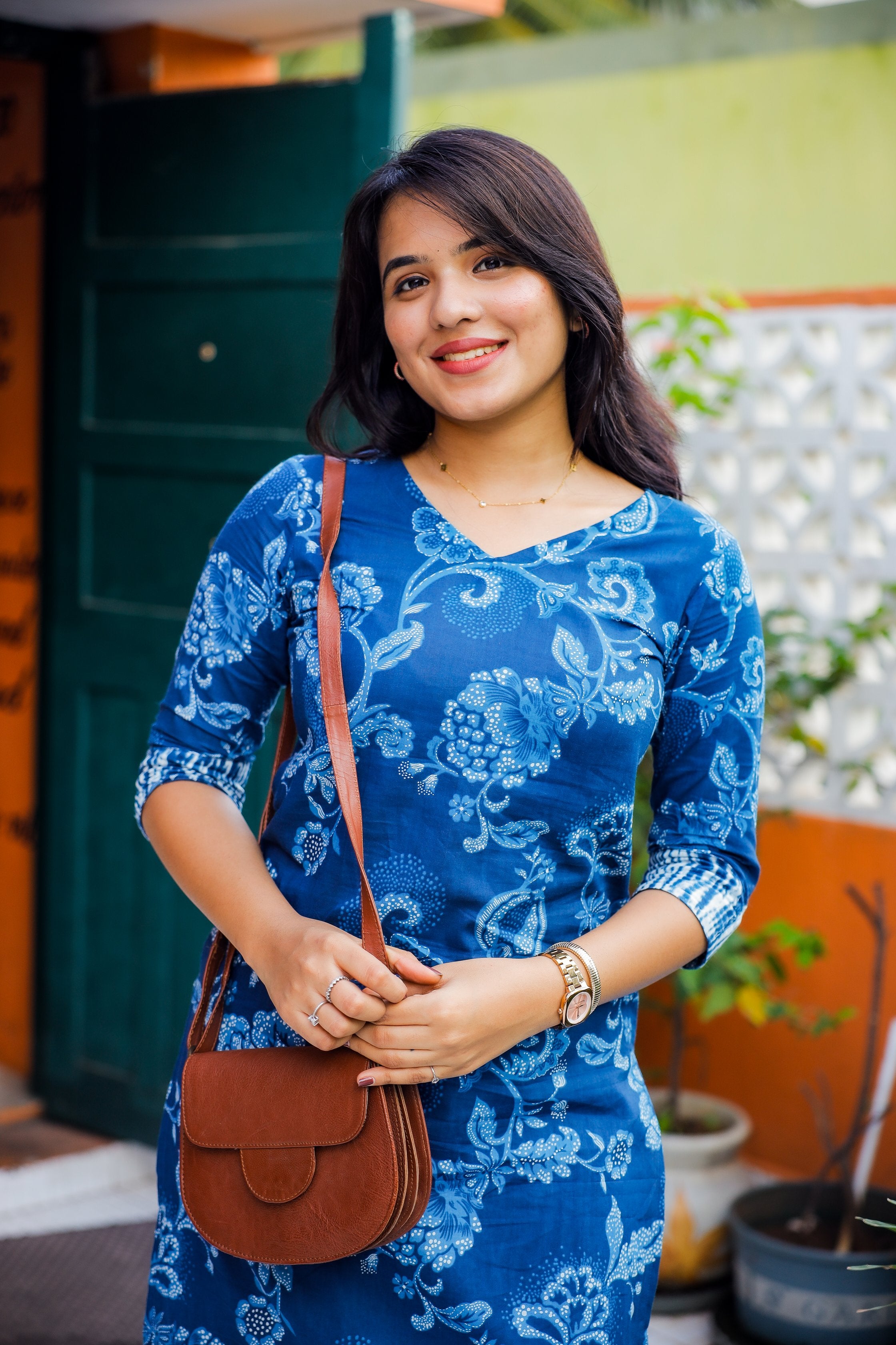 Shubhangi - indigo jaal printed organic cotton kurta set