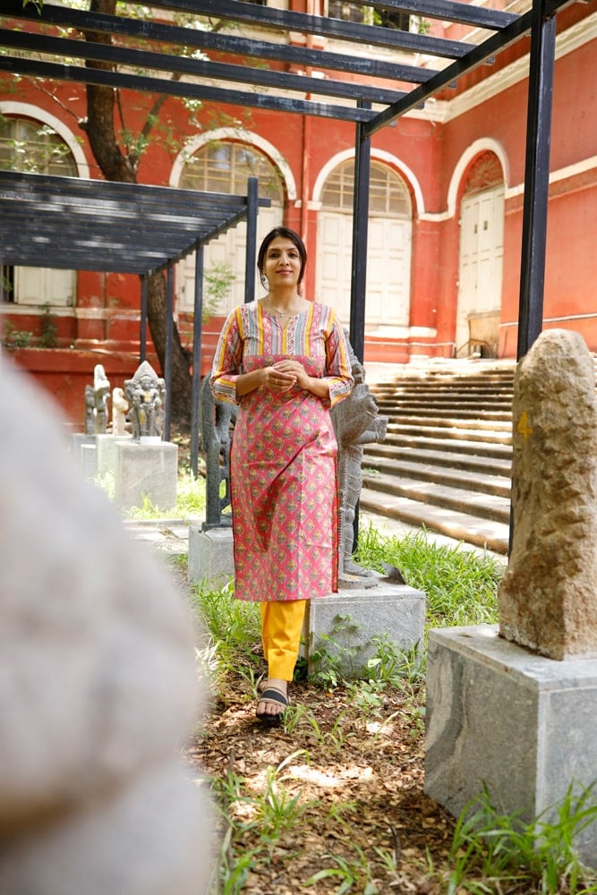 Anugraha - hand block printed floral and kheri cotton kurta set in pink and yellow