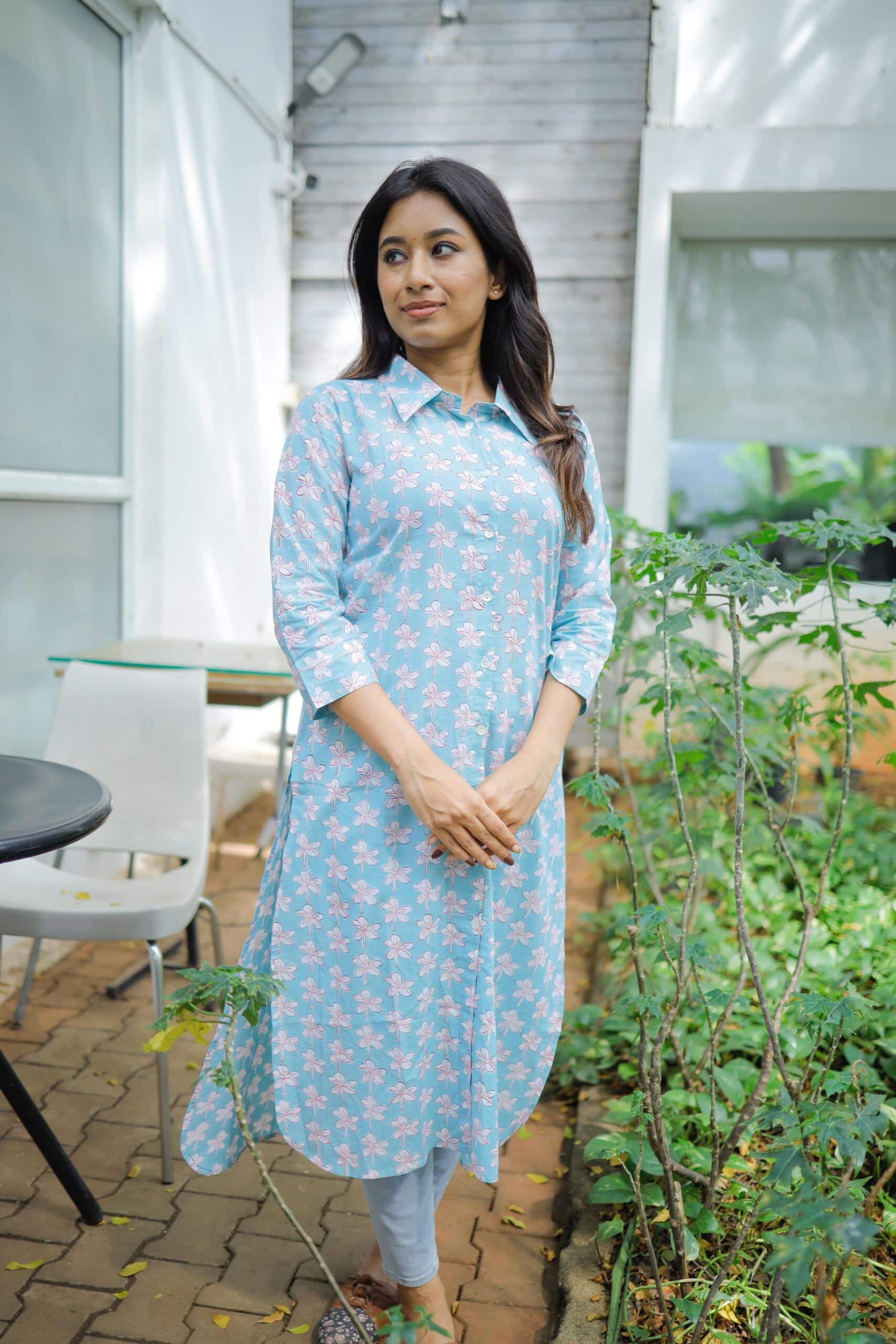 Pattern kurti 16 - floral hand block printed cotton kurta