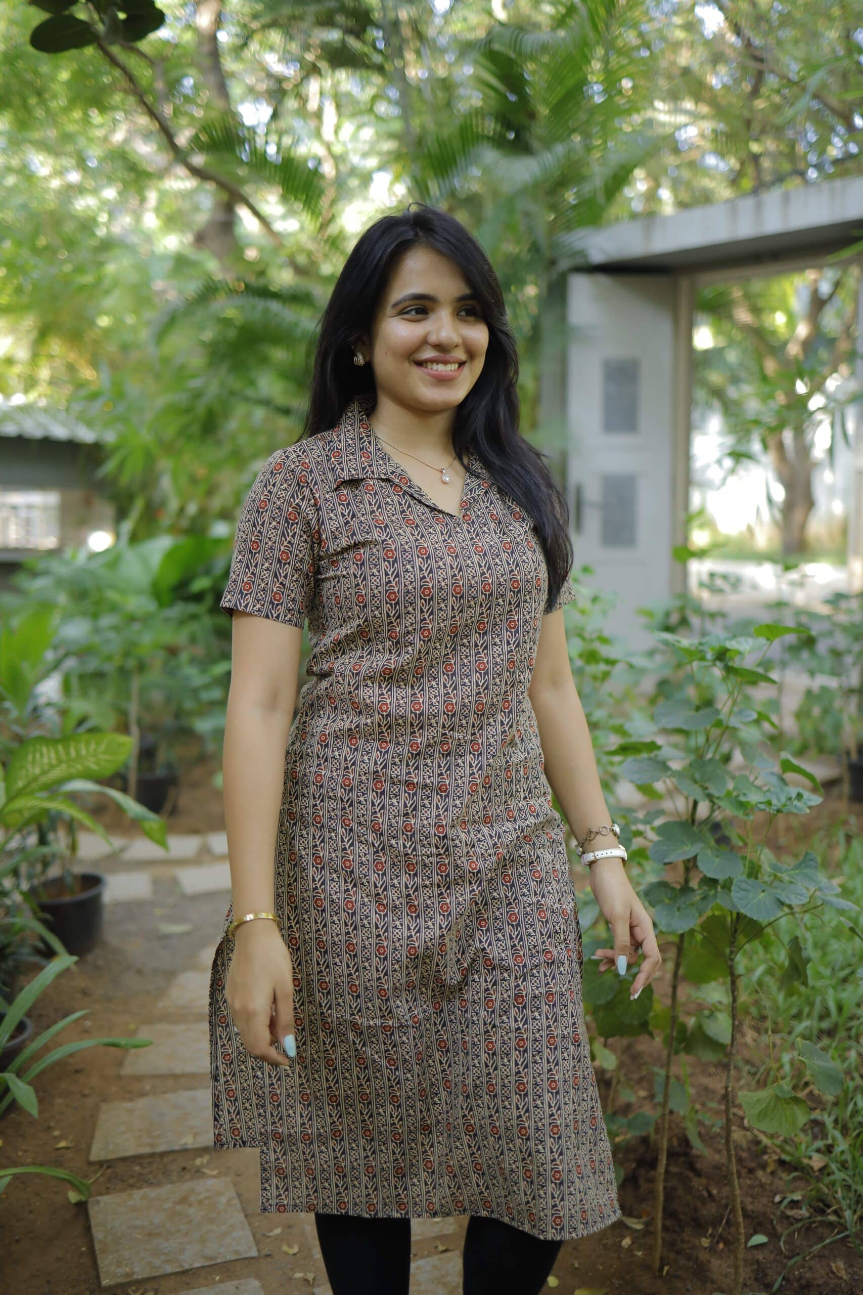 Kurti 61 - floral motifs hand block printed kurti in black