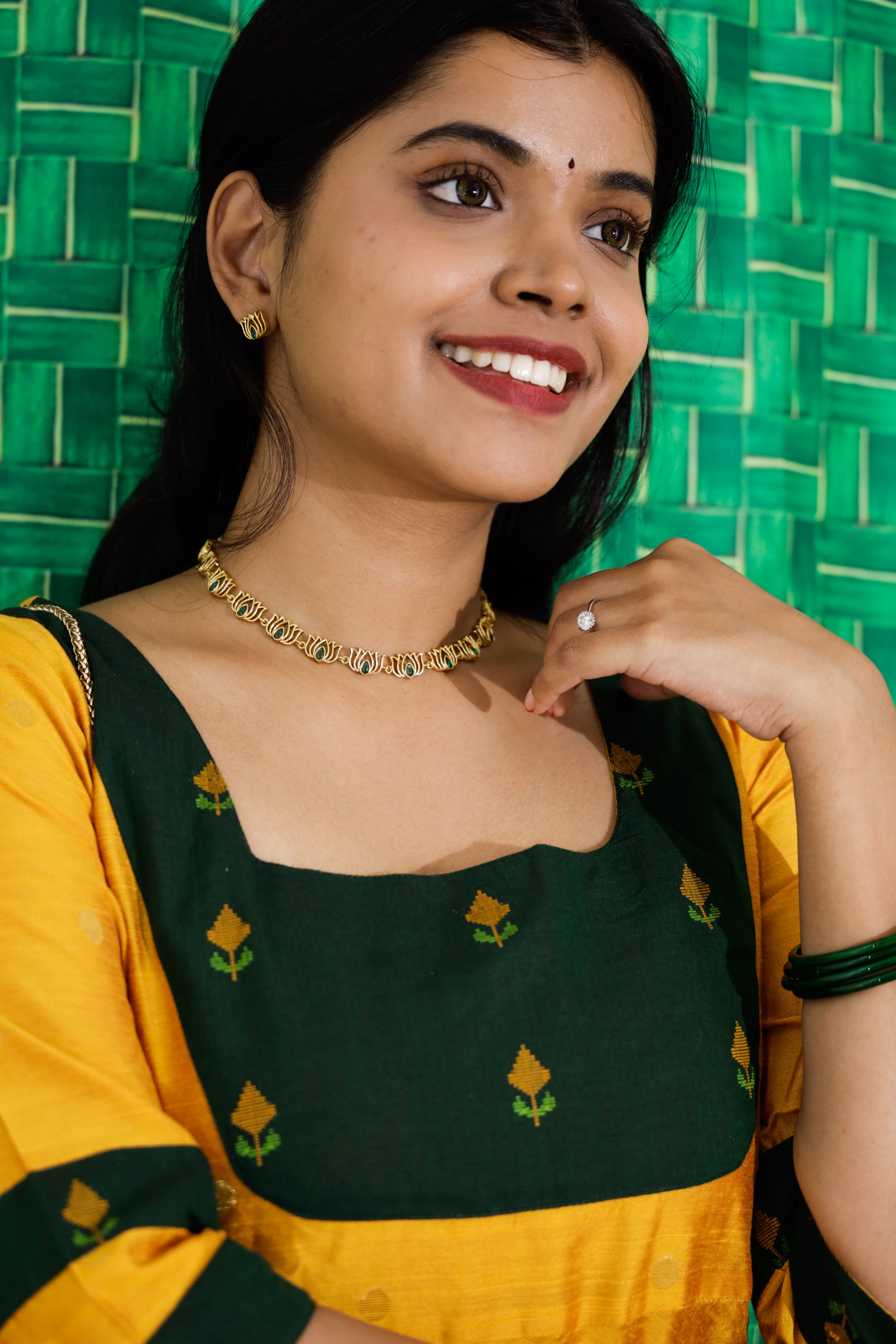 Ishwarya - handloom silk cotton gown in yellow and green