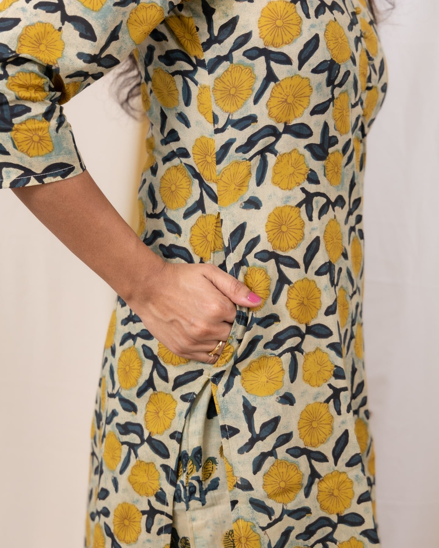 Kalpana - Ajrakh dabu hand block printed jaipuri cotton kurta set in green