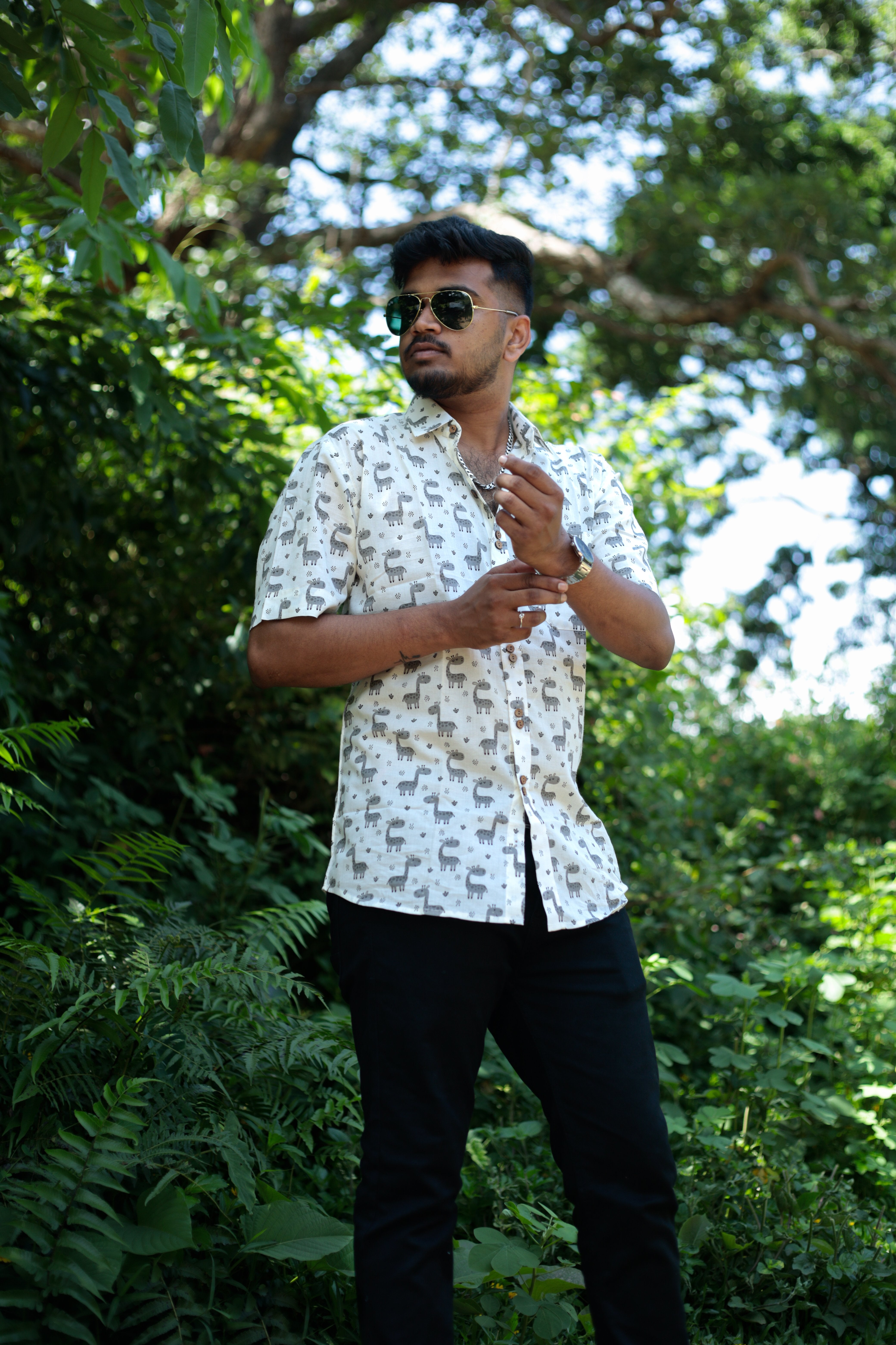 Shirt - 18 - handblock camel printed organic cotton shirt in white