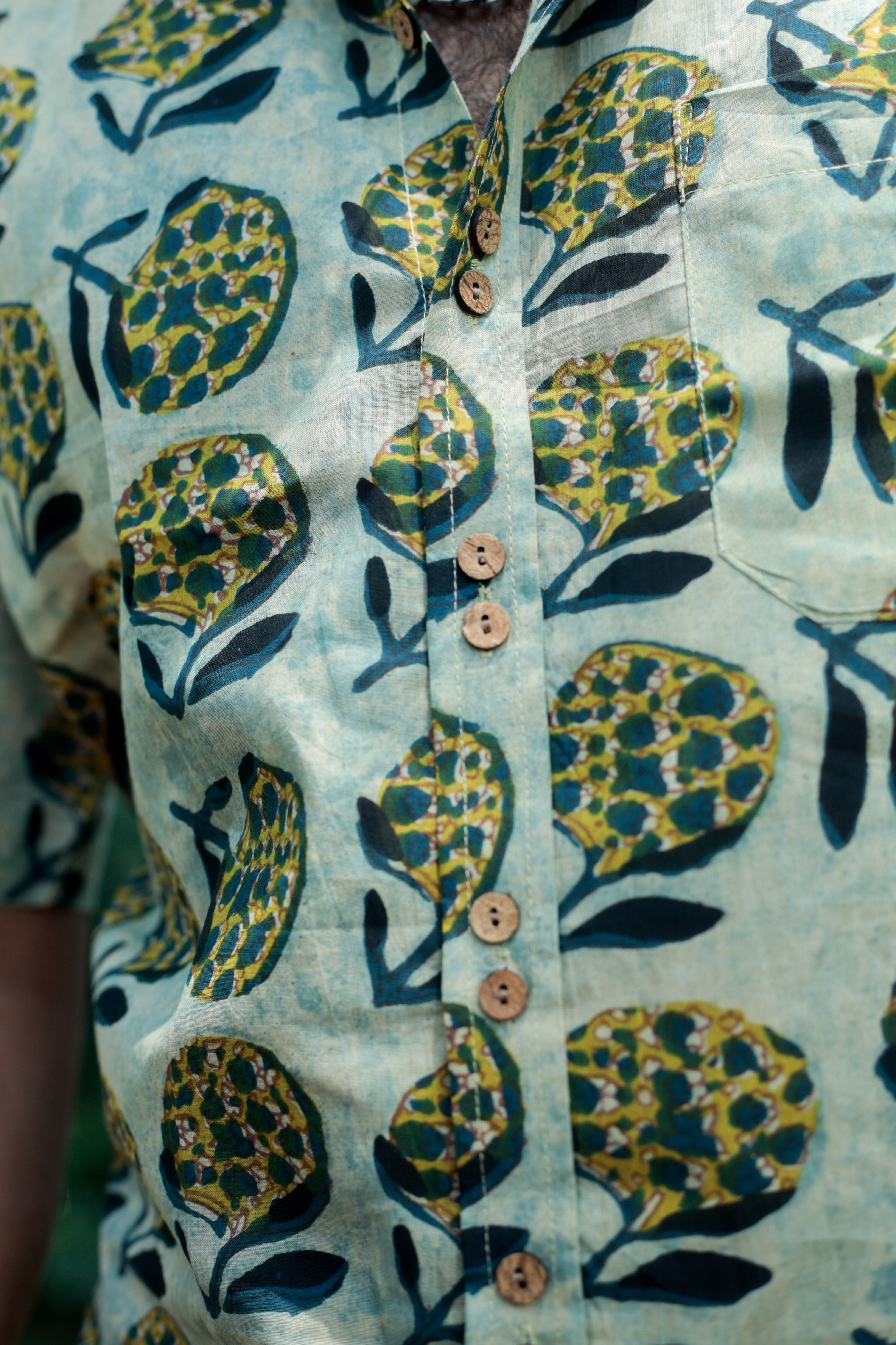 Shirt  - 16 -  handblock ajrakh motif printed organic cotton shirt in green