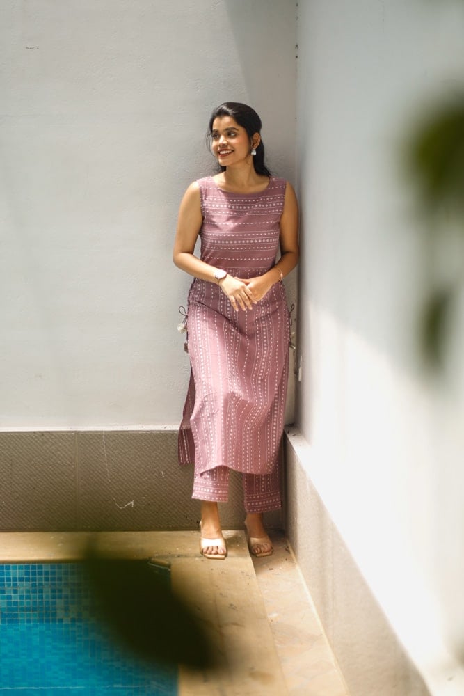 Poorva onion pink co-ords - Handloom cotton coord set in mauve pink