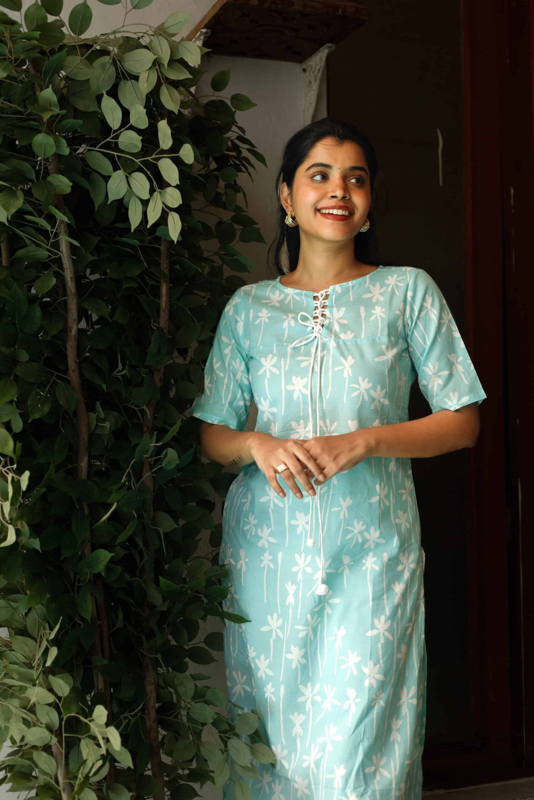 Anmol - hand painted floral organic cotton kurta set in sky blue