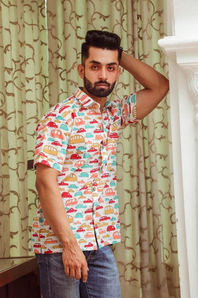 multi colour car shirt - hanblock car printed organic cotton shirt in multi colour