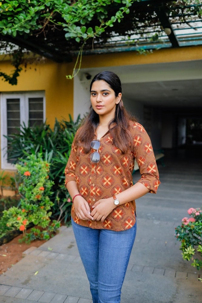 shirt top - 3 - Ajrakh printed organic cotton shirt tops in coffee brown