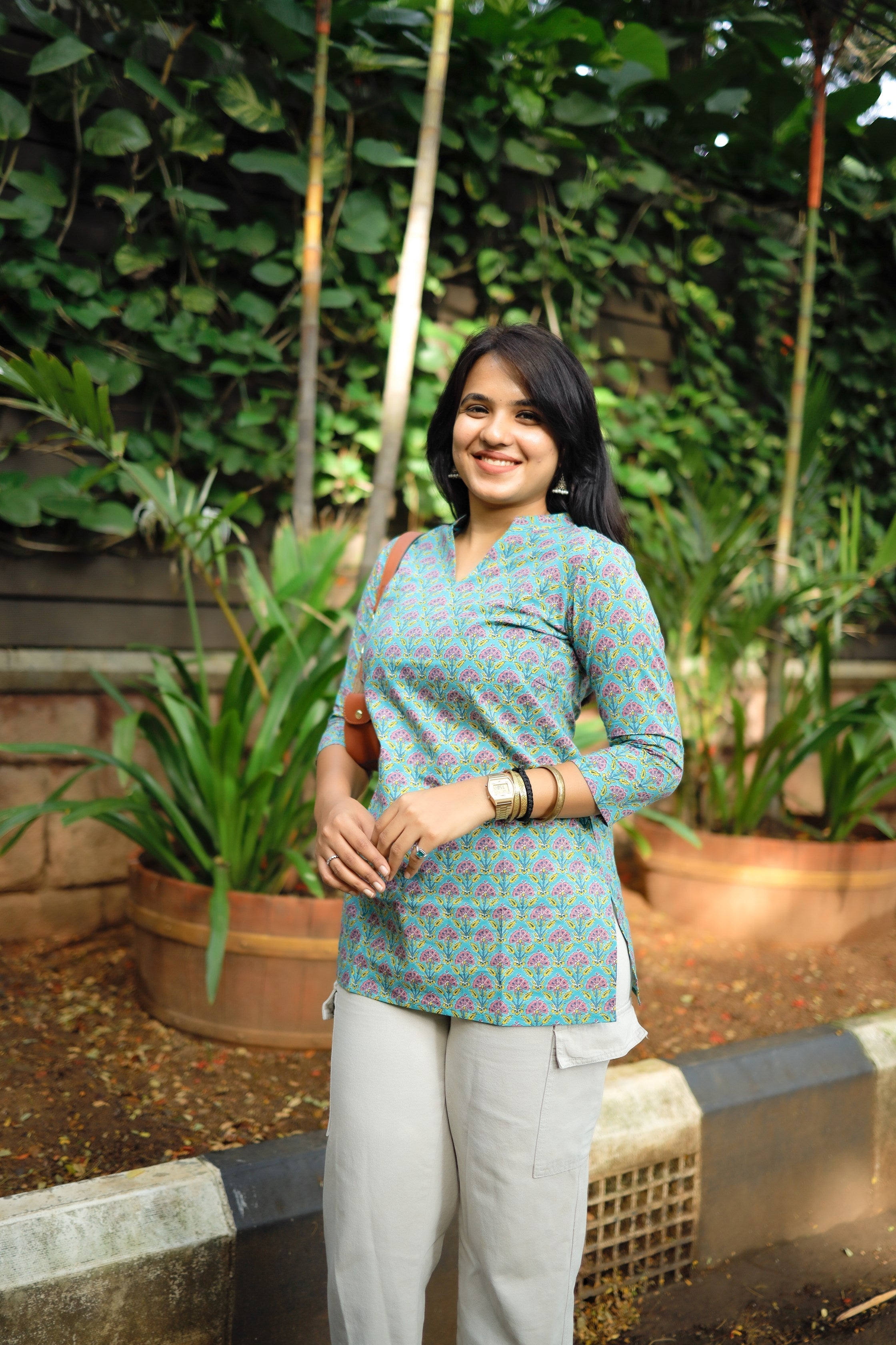 Short Kurti 17 Organic cotton short kurti in sky blue