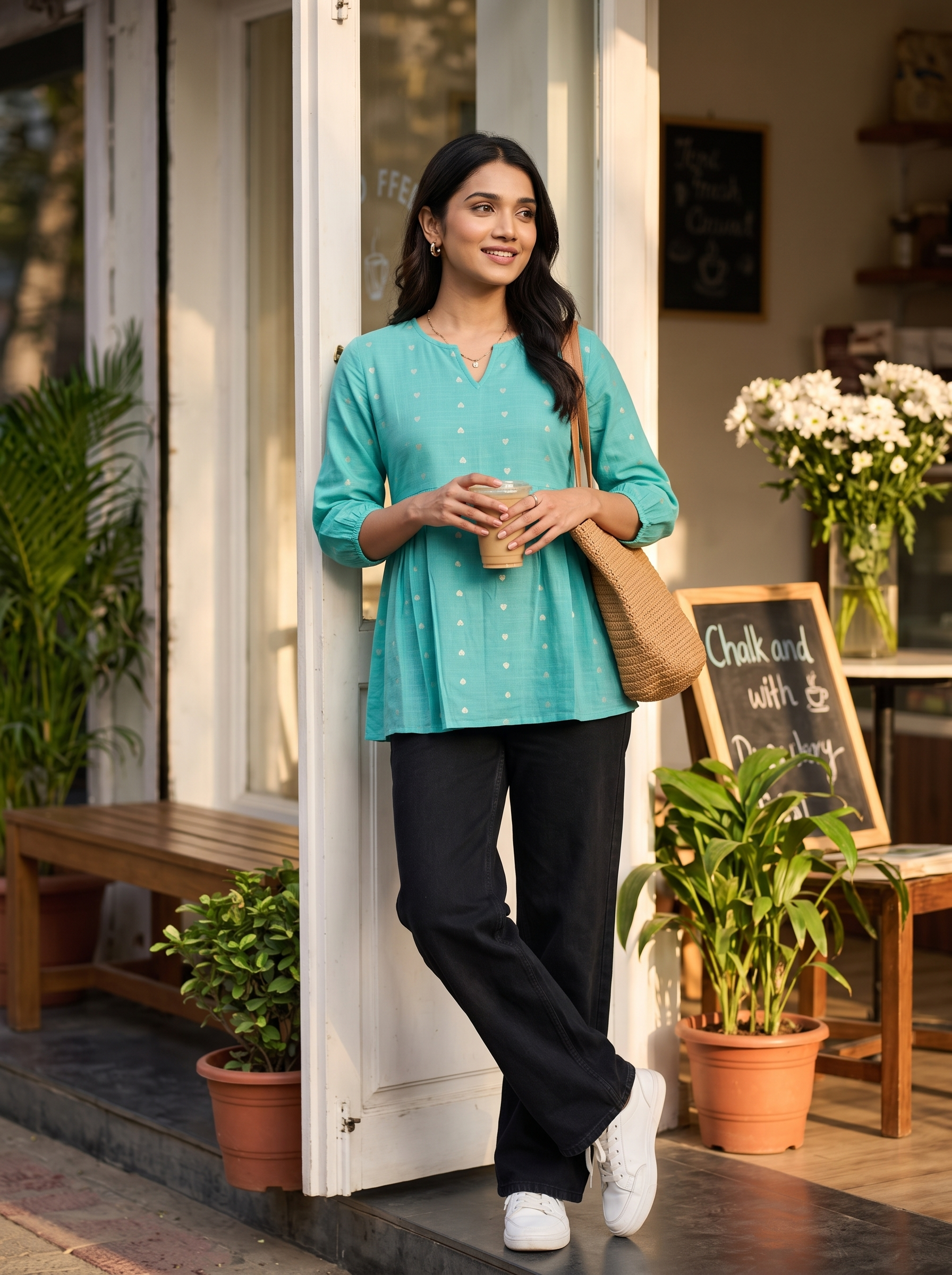 Short Kurti 49 – Organic Cotton Short Kurti in Aqua Blue