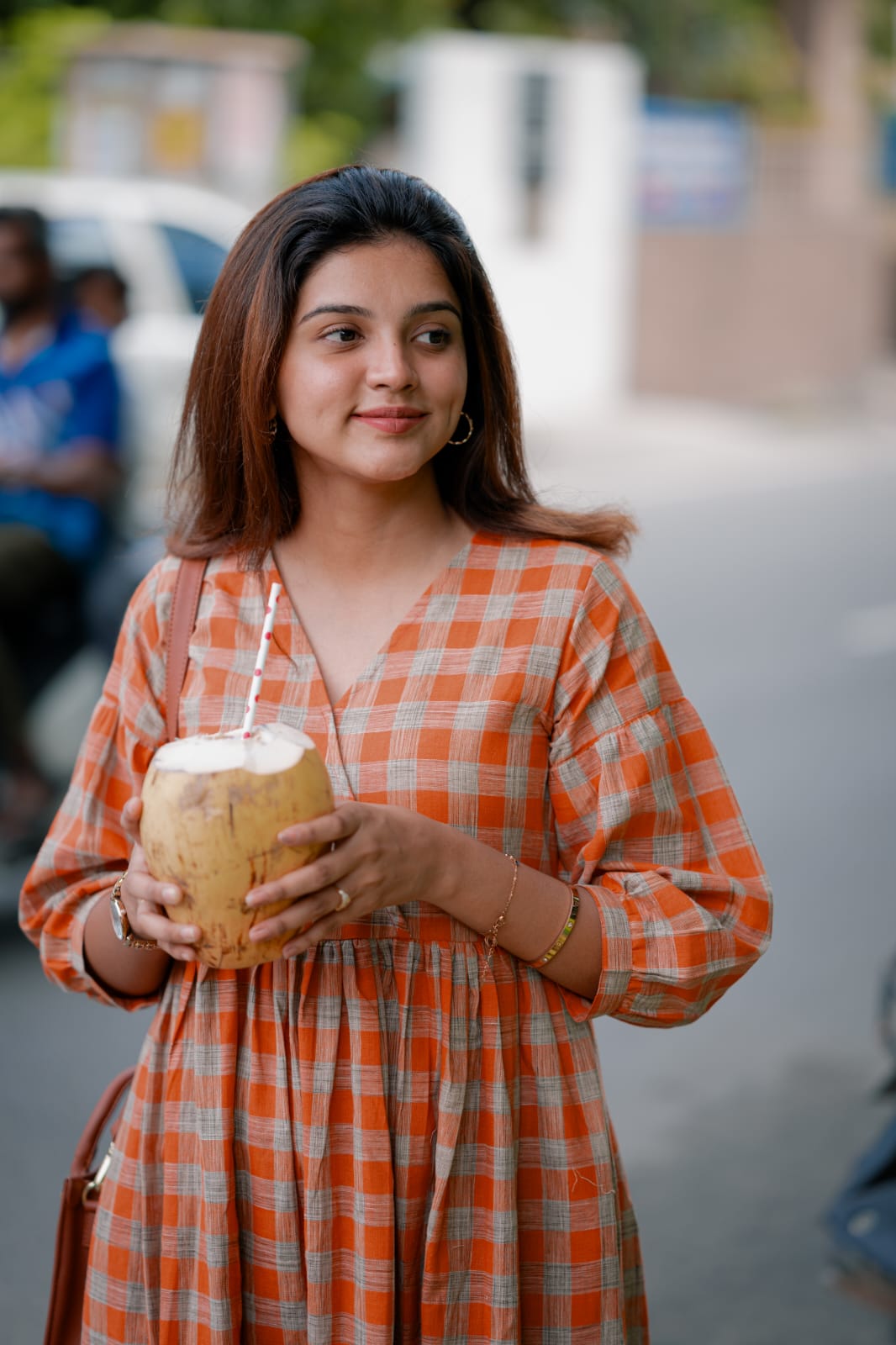 Dress 3 - Checkered handloom cotton dress in rust orange