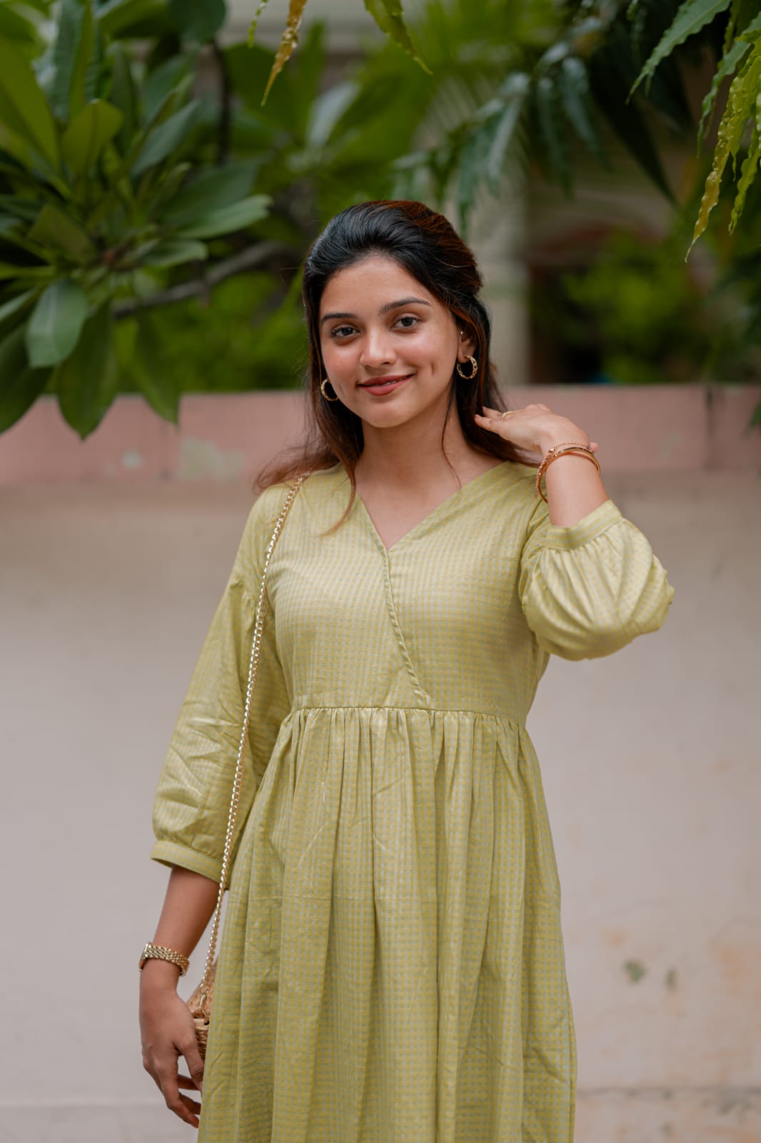 Dress 4 - checkered handloom cotton dress in lime green