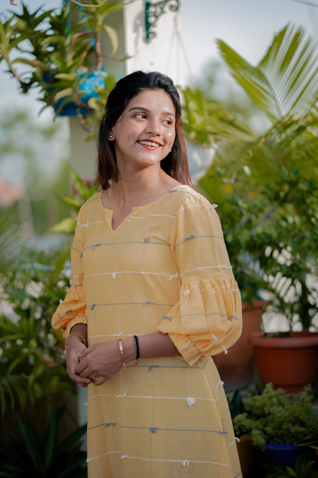 Dress 13 - Handloom cotton A line dress in Yellow vastarathelabel Dress 13 - Handloom cotton A line dress in Yellow vastarathelabel