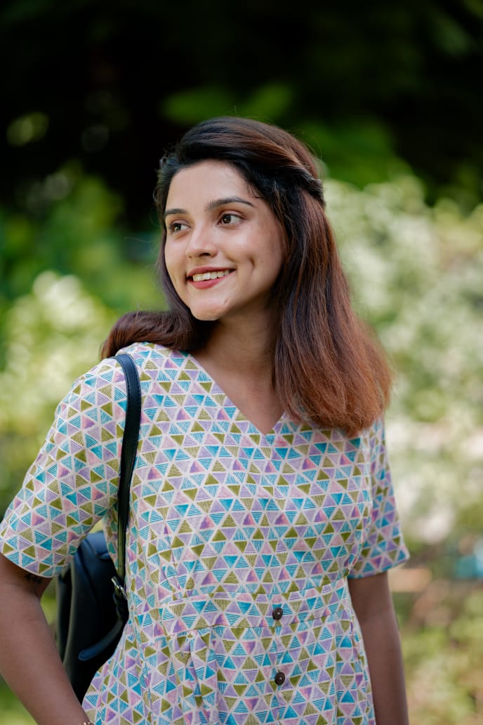 Dress 6 - Hexagons printed organic cotton dress in multicolour