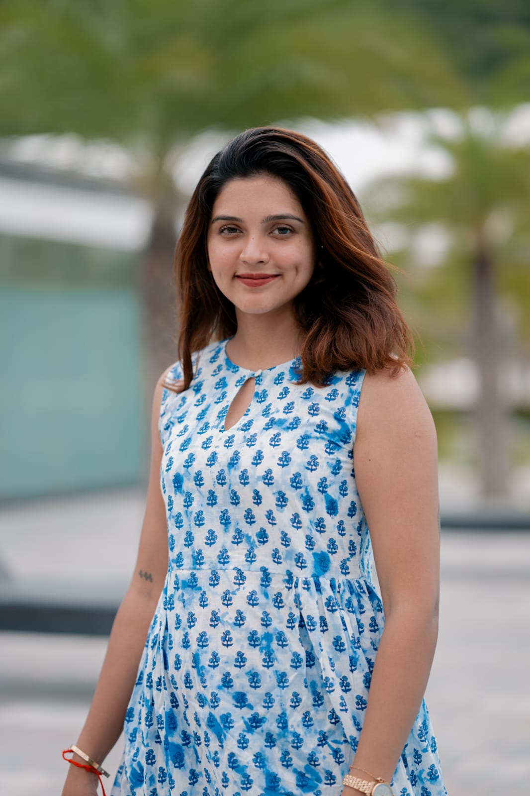 Dress 1 - Floral handblock printed cotton dress in indigo