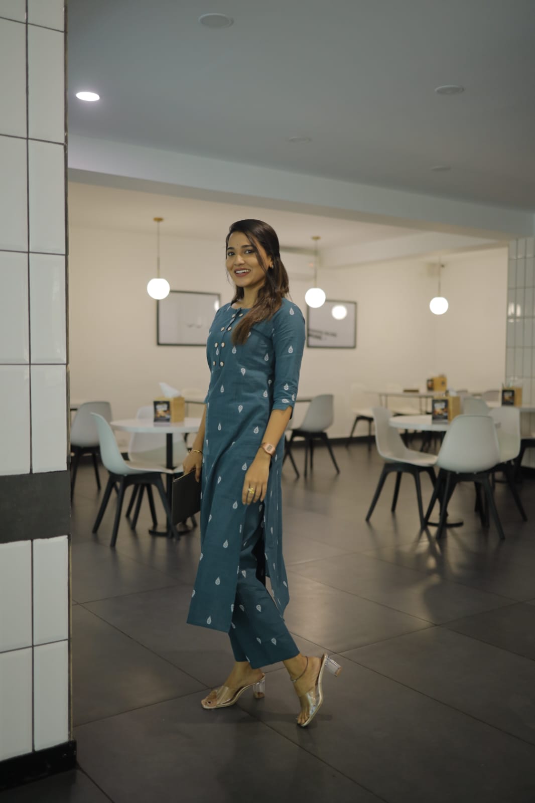 Pari coord set - handloom cotton with handwoven buttas kurta in peacock blue