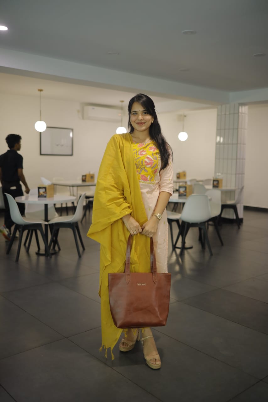 Anahitha - handloom cotton with handwoven buttas suit set in peach and mustard