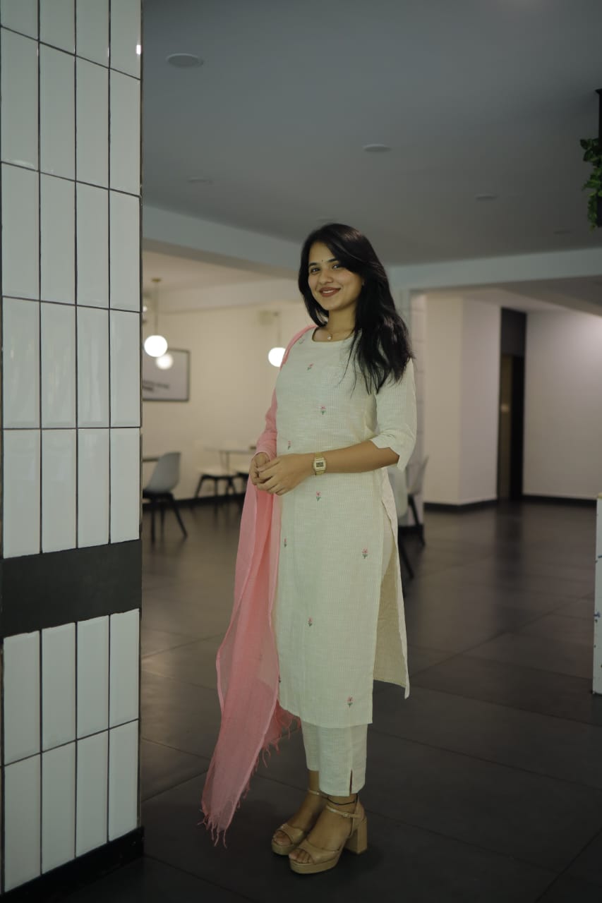 Amara ( pink ) - linen cotton suit set in beige and pink