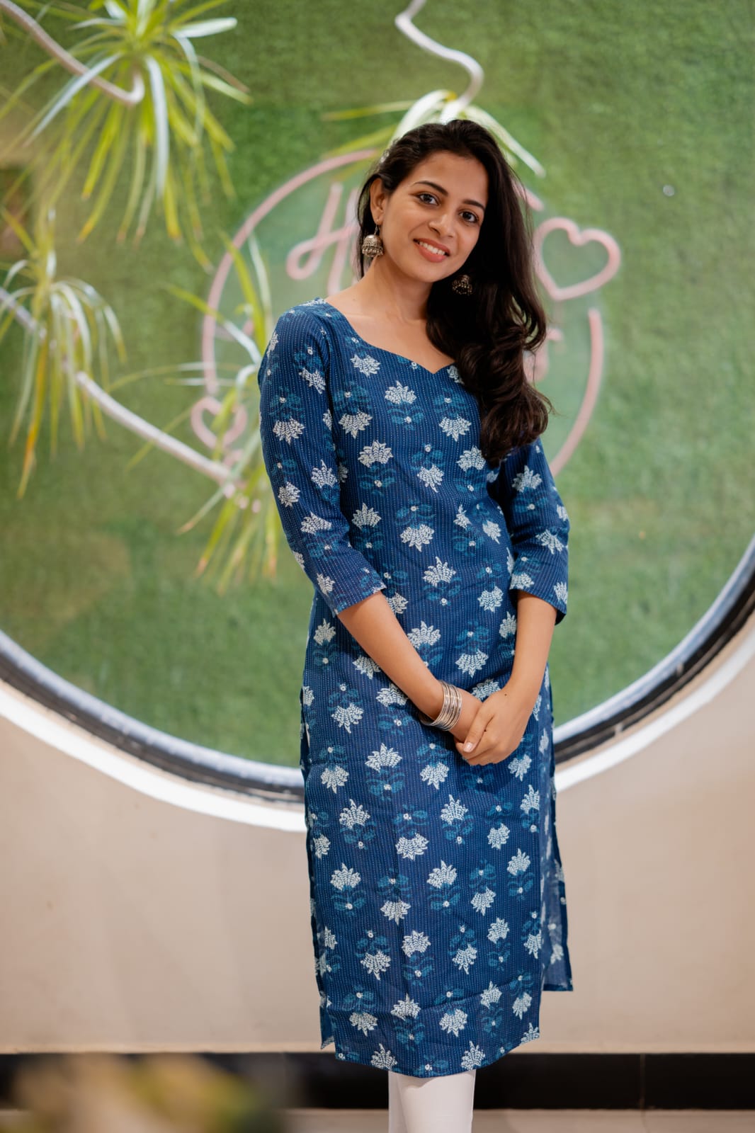 Kurti 79 - kantha embroidered organic cotton kurta in indigo