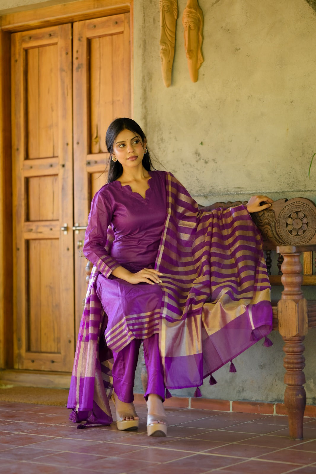 Snehal (Magenta) – Pure Chanderi Silk Suit Set with Tussar Banaras Silk Dupatta