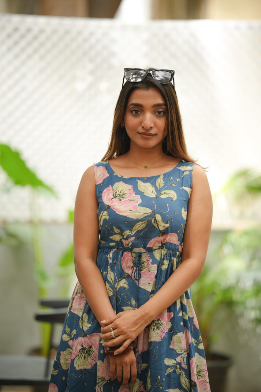 Jenny (blue) - blue floral abstract hand block printed A line cotton coord set