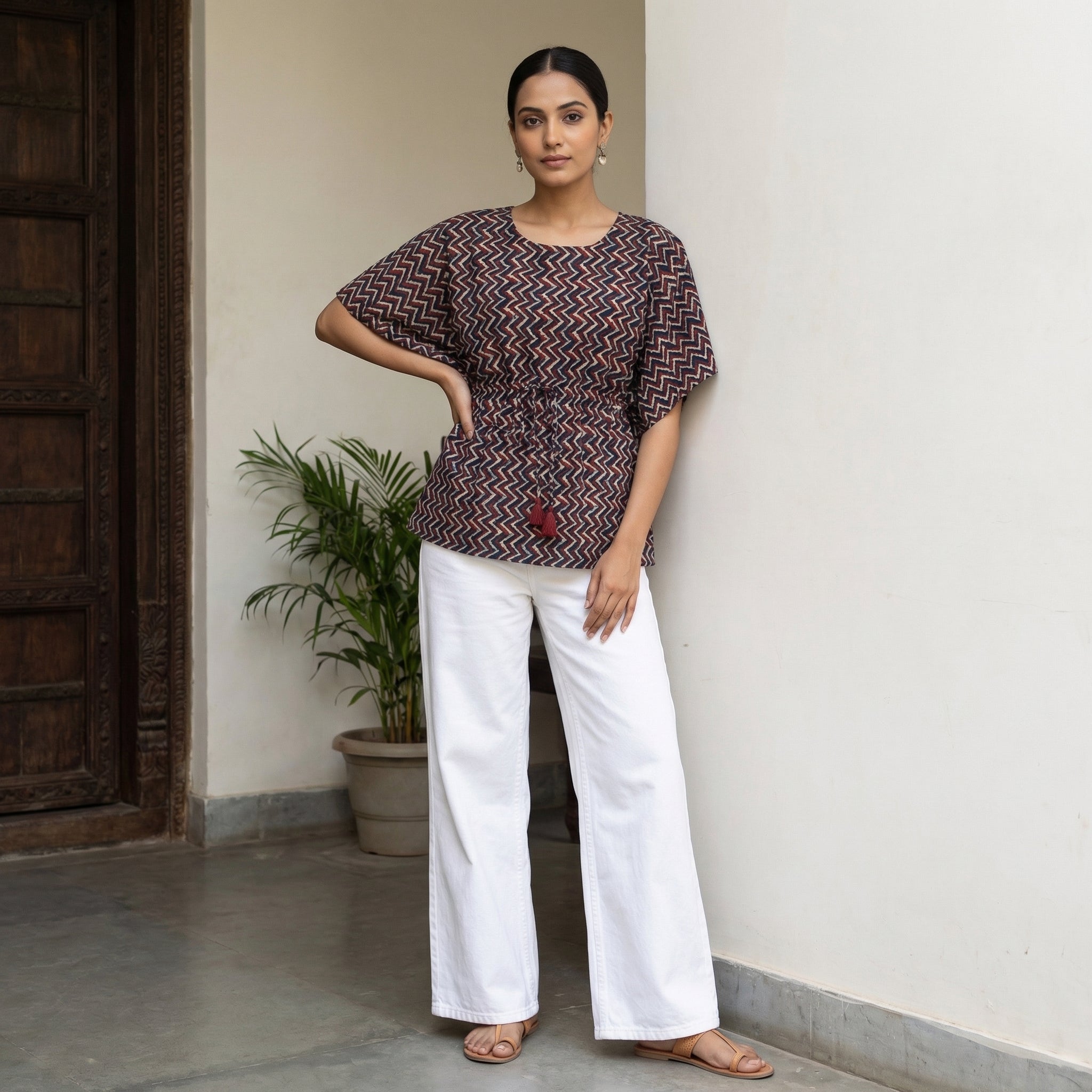 Kaftan Top #87 - Zig Zag Pattern Organic cotton kaftan top in Black
