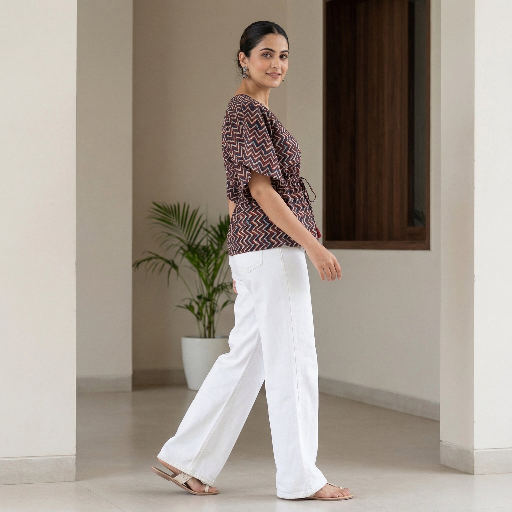 Kaftan Top #87 - Zig Zag Pattern Organic cotton kaftan top in Black
