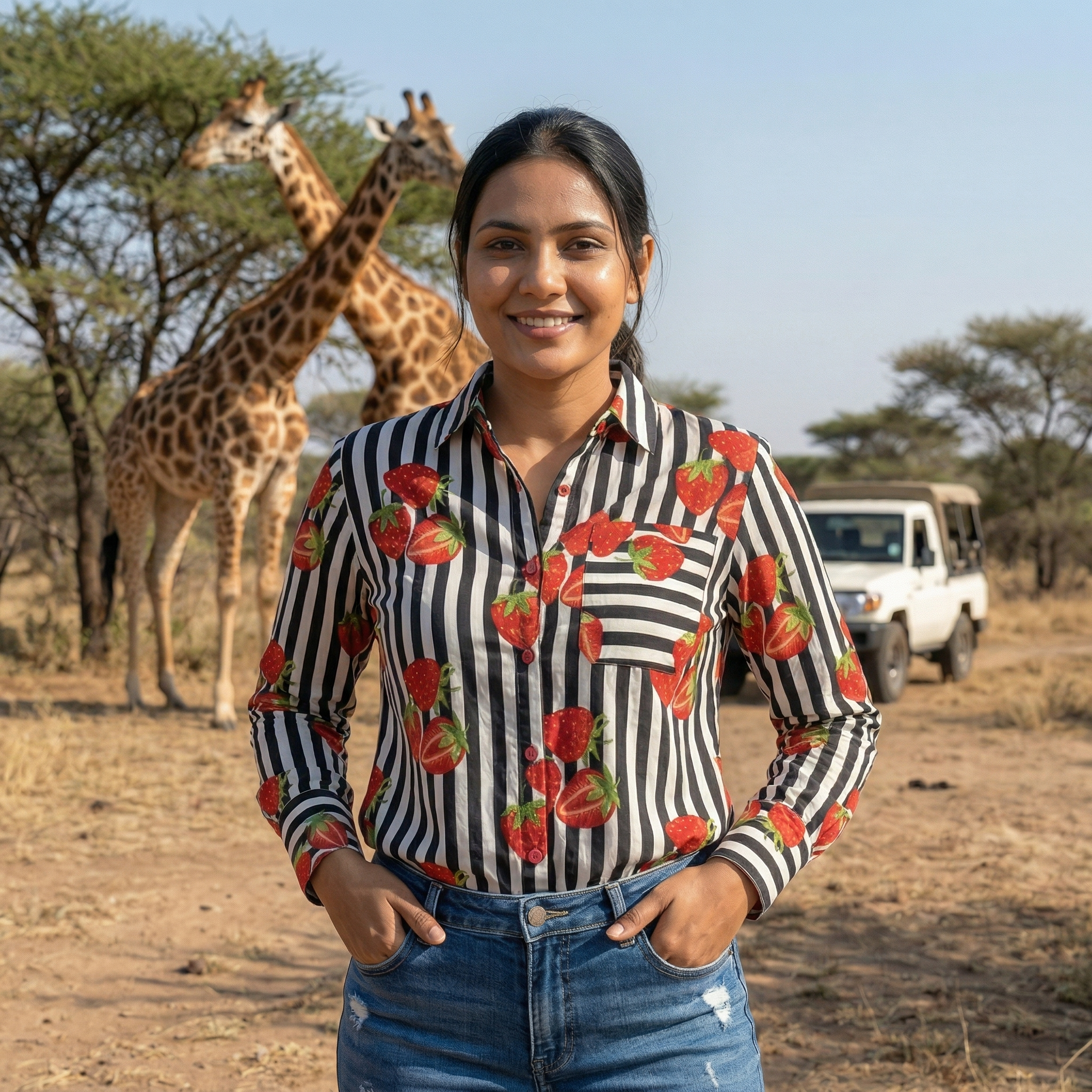 Women's shirt 38- Strawberry printed organic cotton shirt in black
