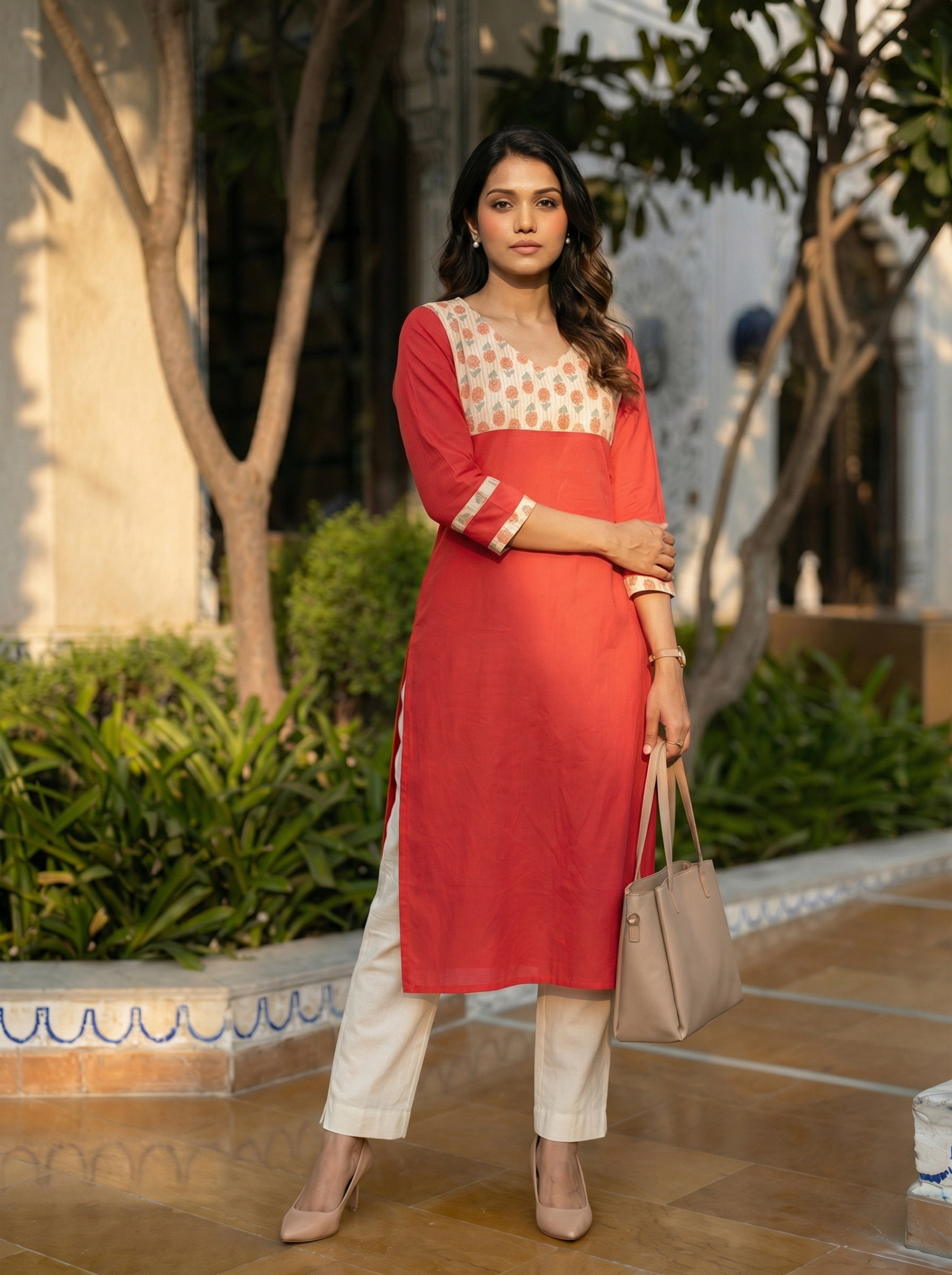 Pattern kurti 42- Handloom cotton kurti in red