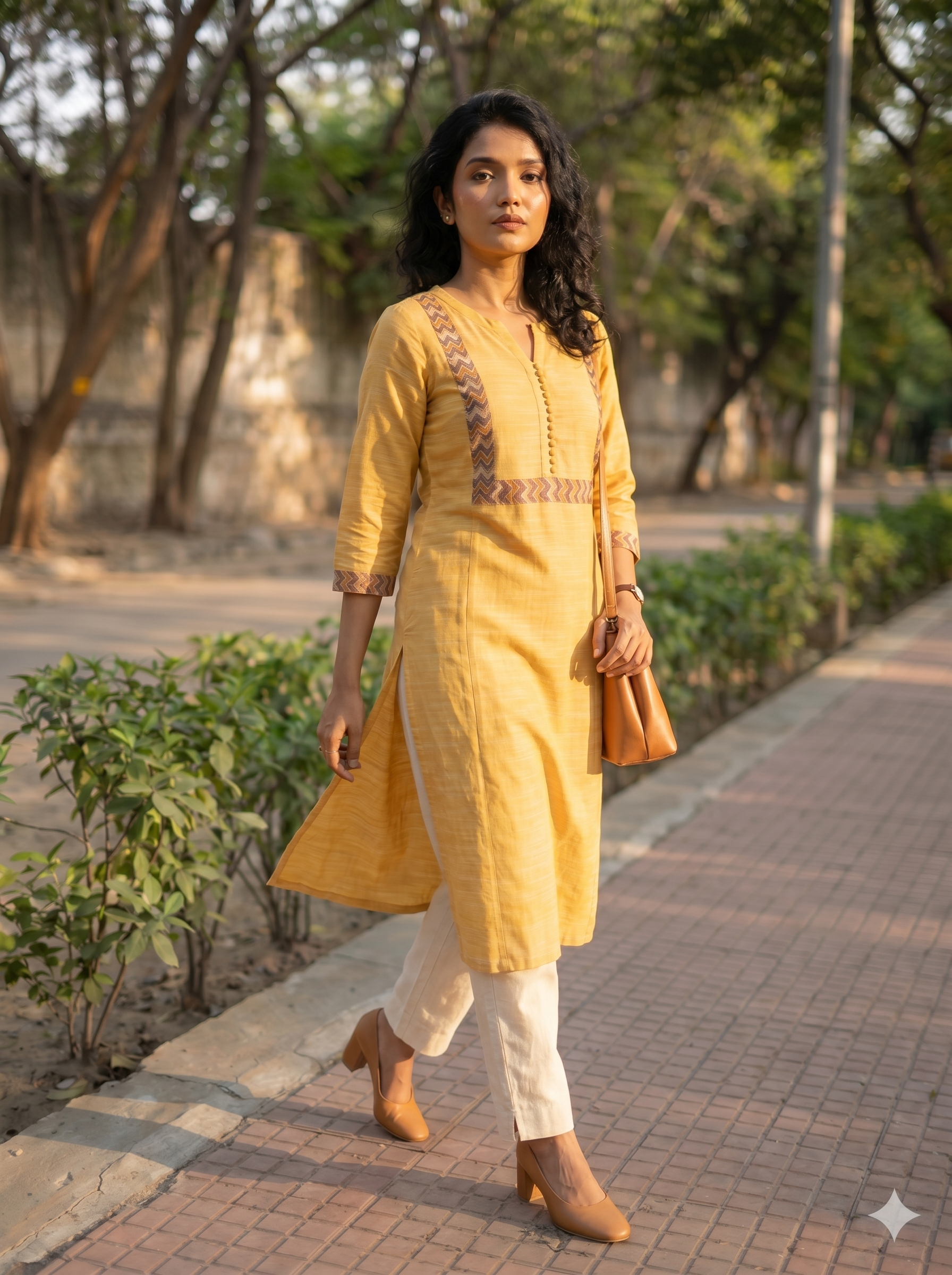 Pattern kurti 46- Handloom cotton kurti in yellow
