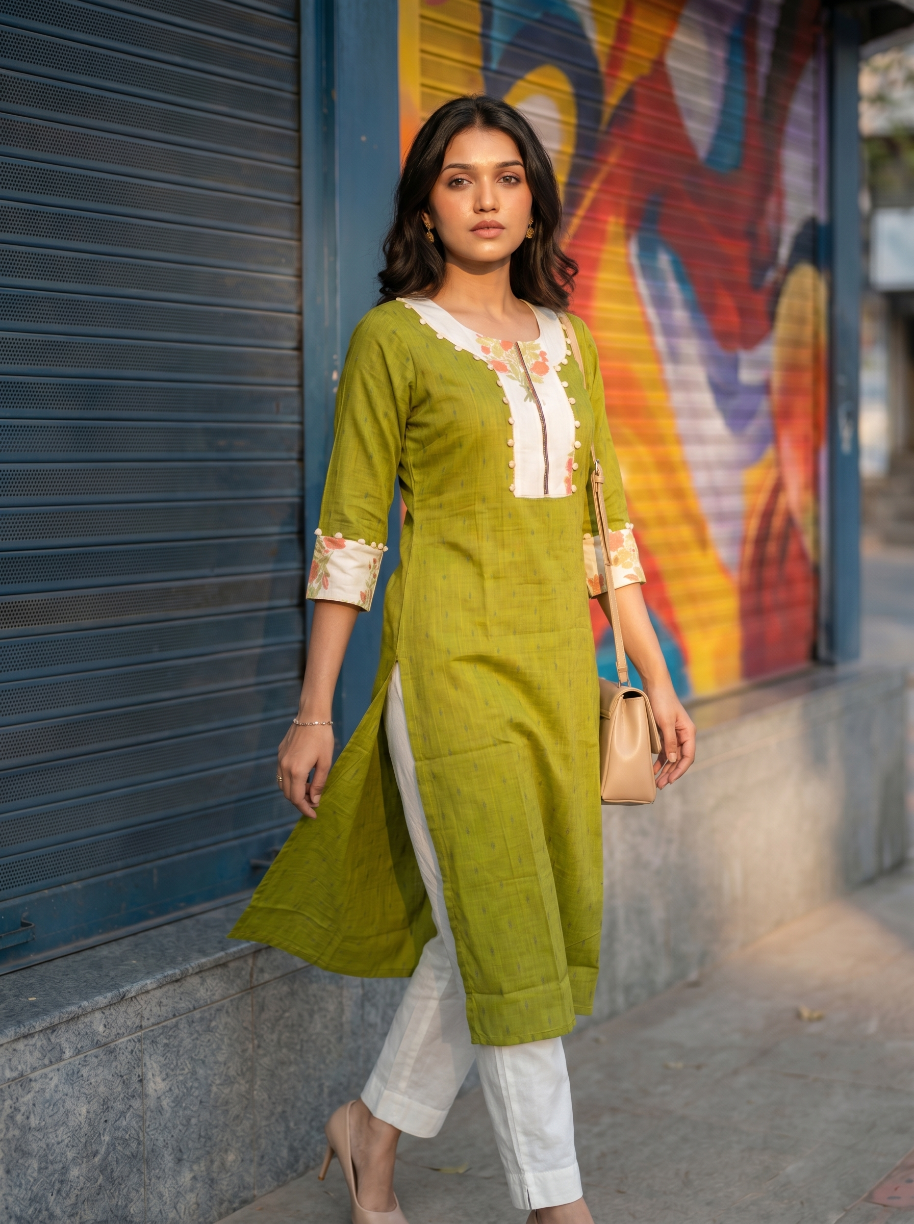 Pattern kurti 45- Handloom cotton kurti in green