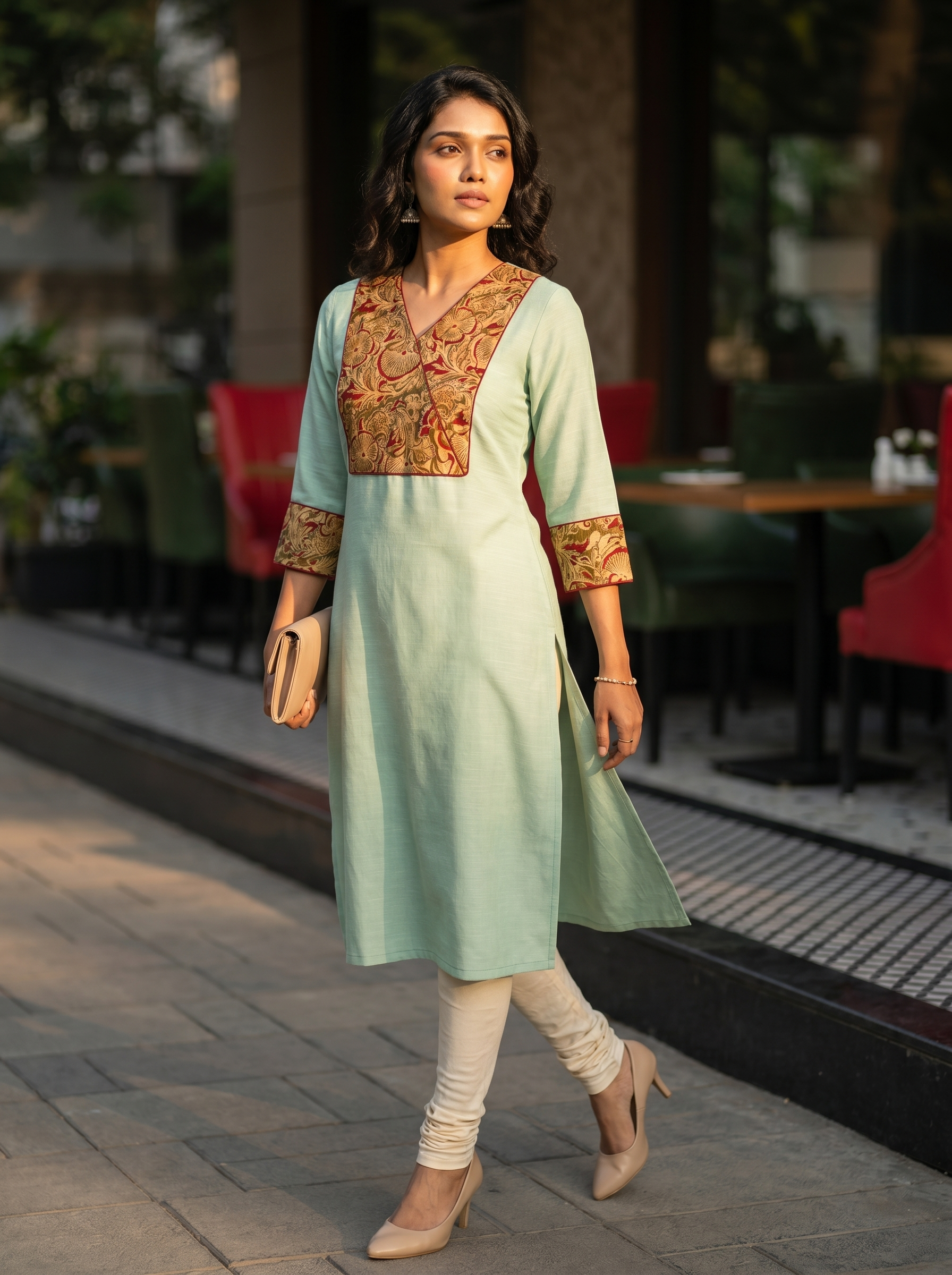 Pattern kurti 43- Handloom cotton kurti in mint green M