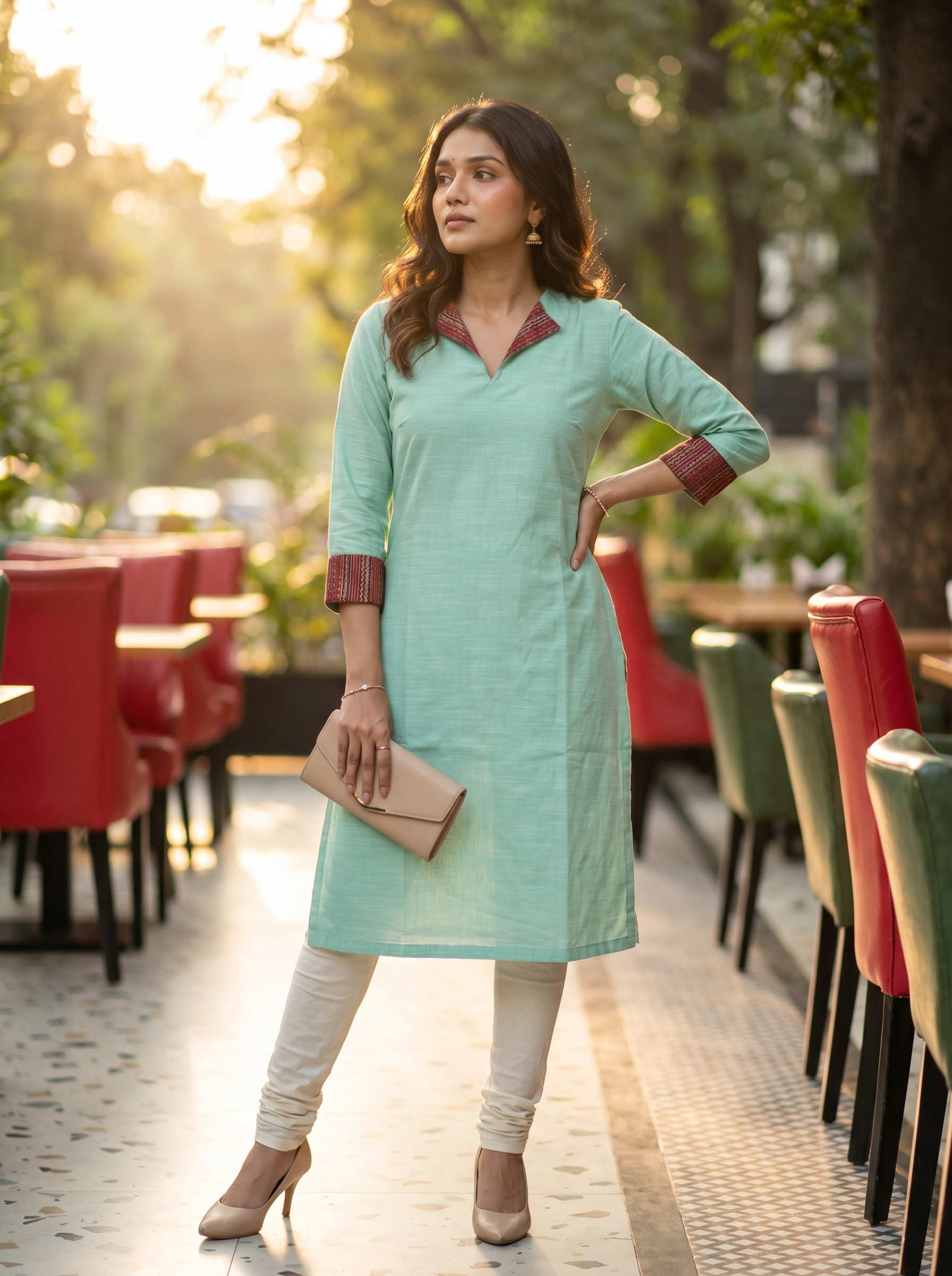 Pattern kurti 50- Handloom cotton kurti in light mint green