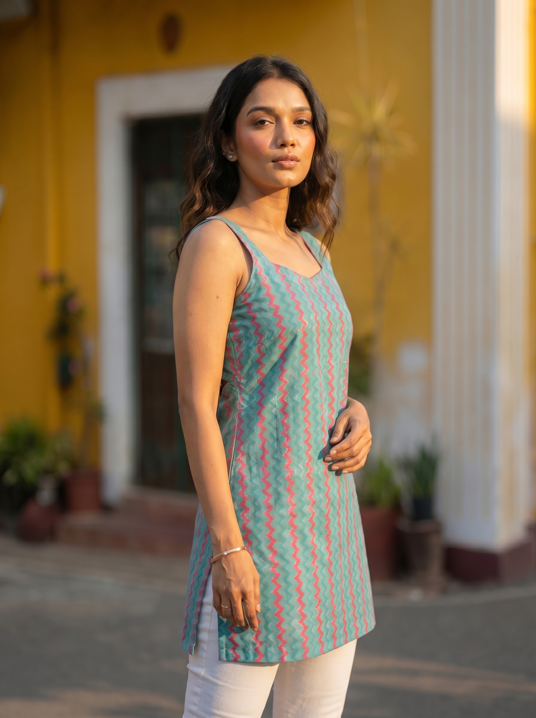 Short Kurti 26 - Organic cotton short kurti in sky blue