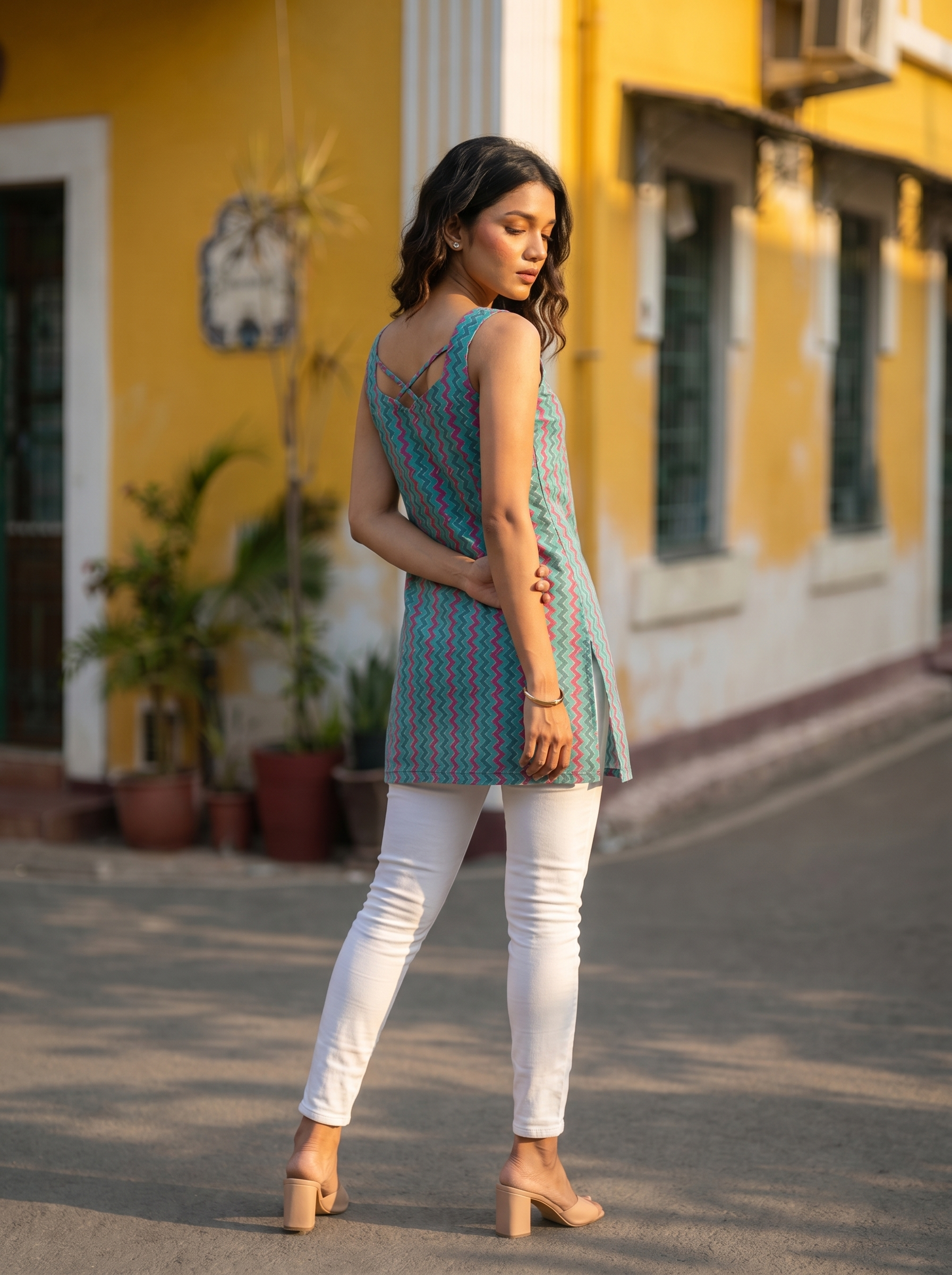 Short Kurti 26 - Organic cotton short kurti in sky blue