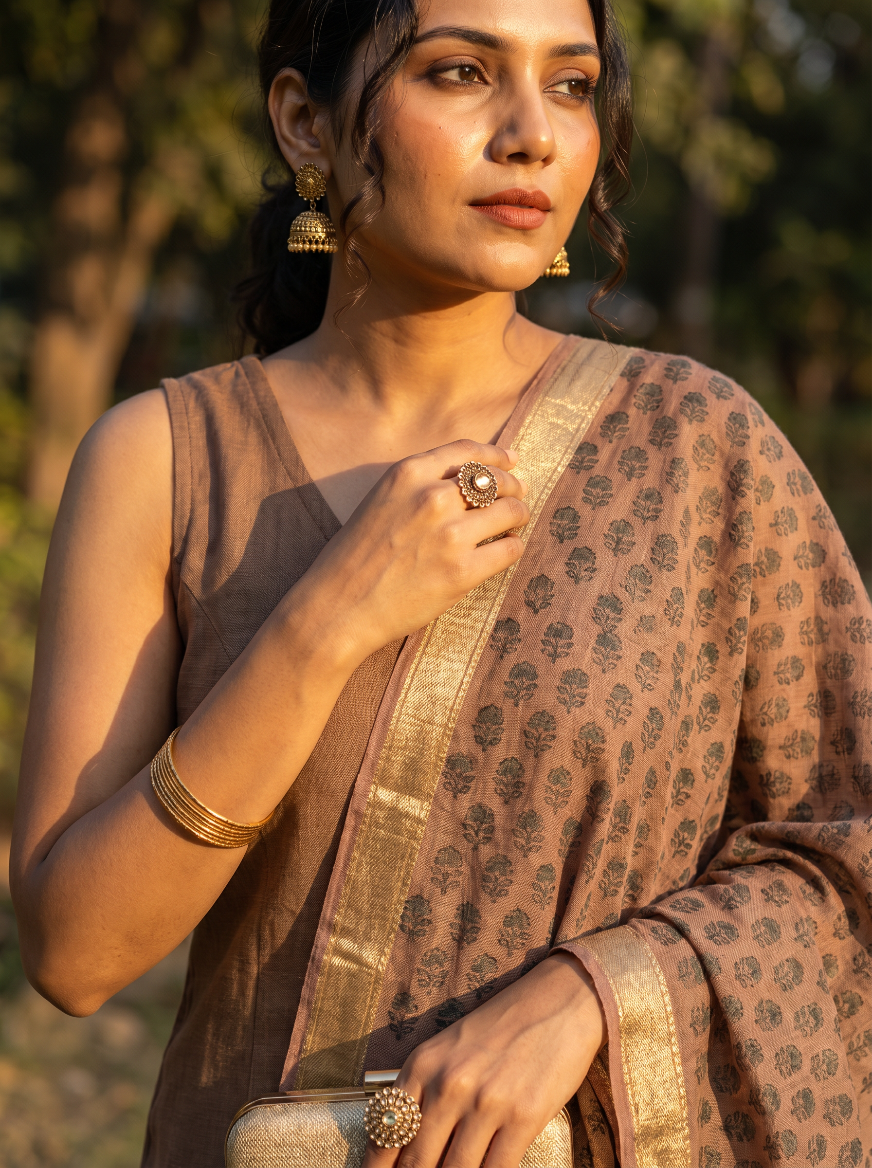 Shika (Brown) - tussar silk cotton straight cut kurta set with Maheshwari silk dupatta