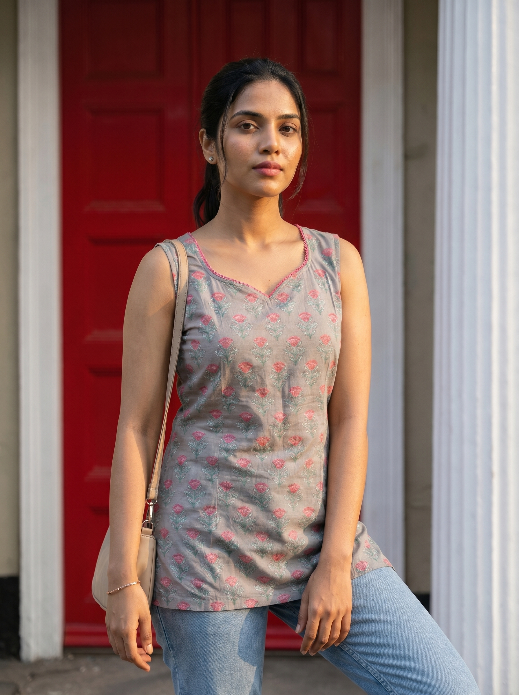 Short Kurti 23 - Organic cotton short kurti in brownish grey