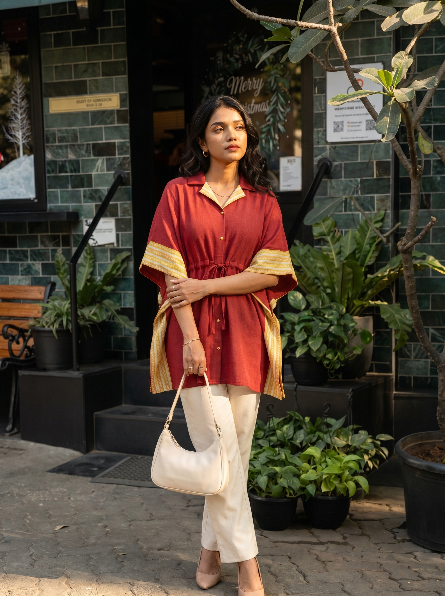 Kaftan Top #63- Organic cotton kaftan top in Maroon