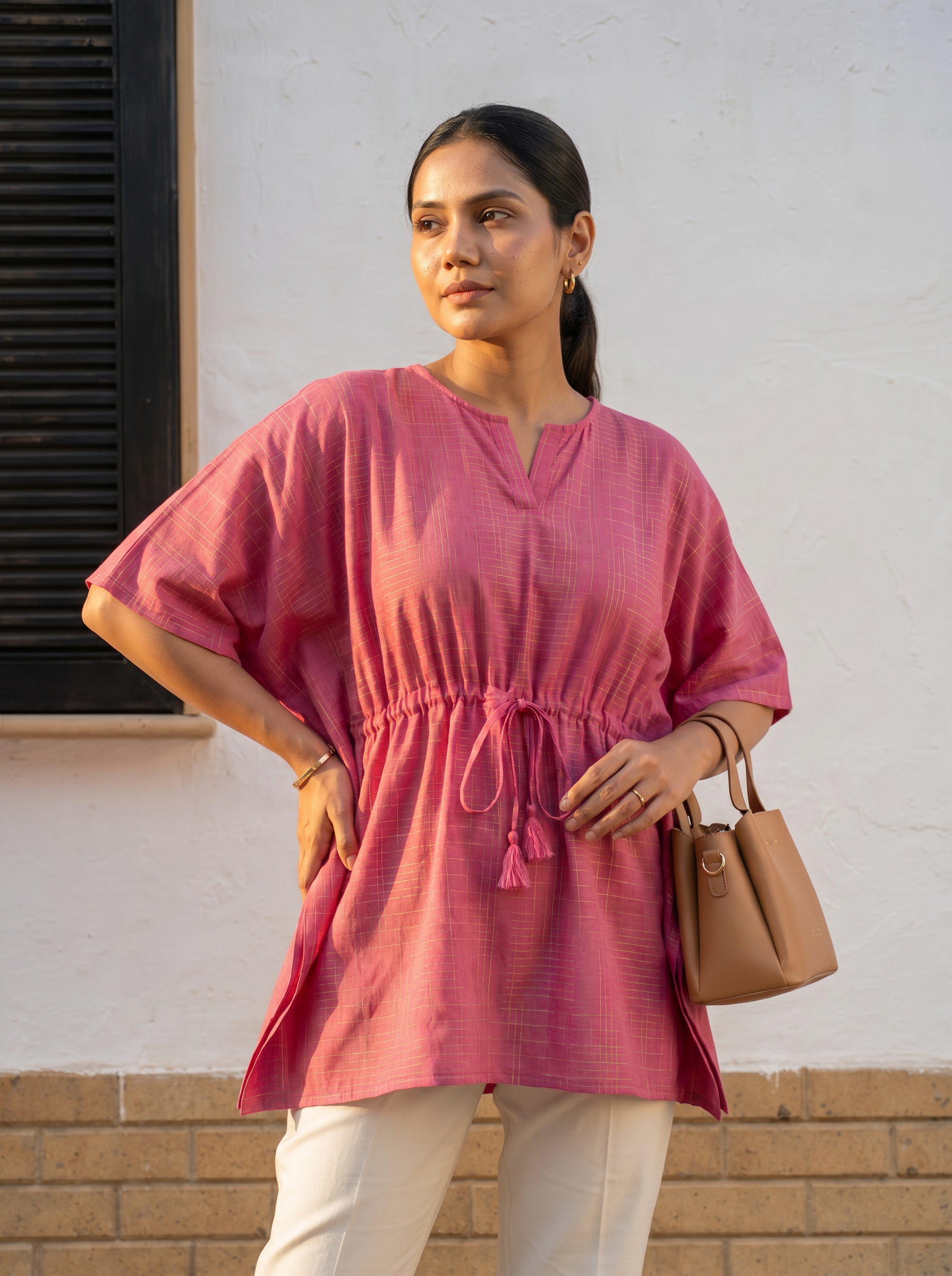 Kaftan Top #70- Organic cotton kaftan top in Pink
