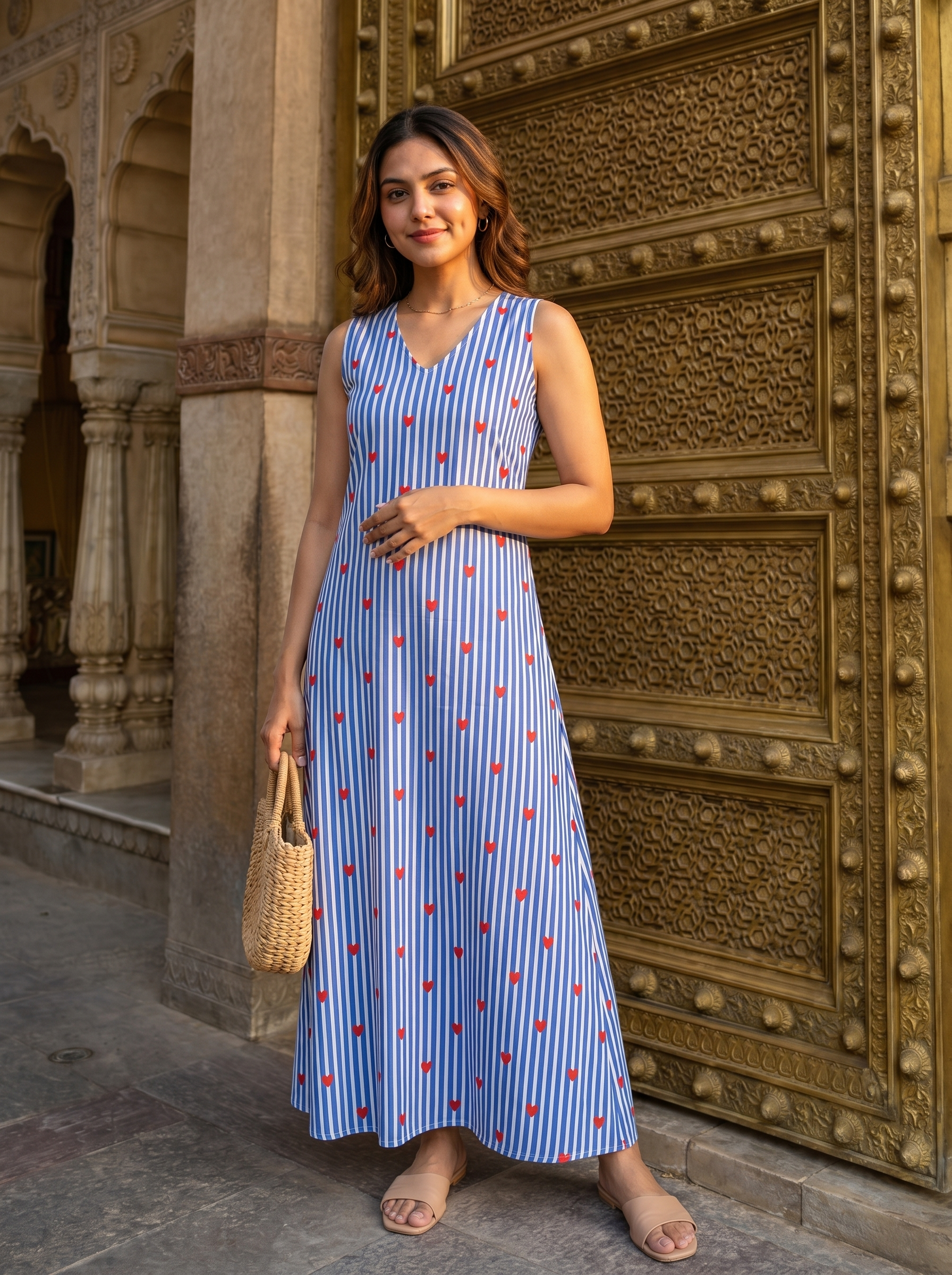 Dress 27 - sweet heart printed organic cotton dress in blue and white