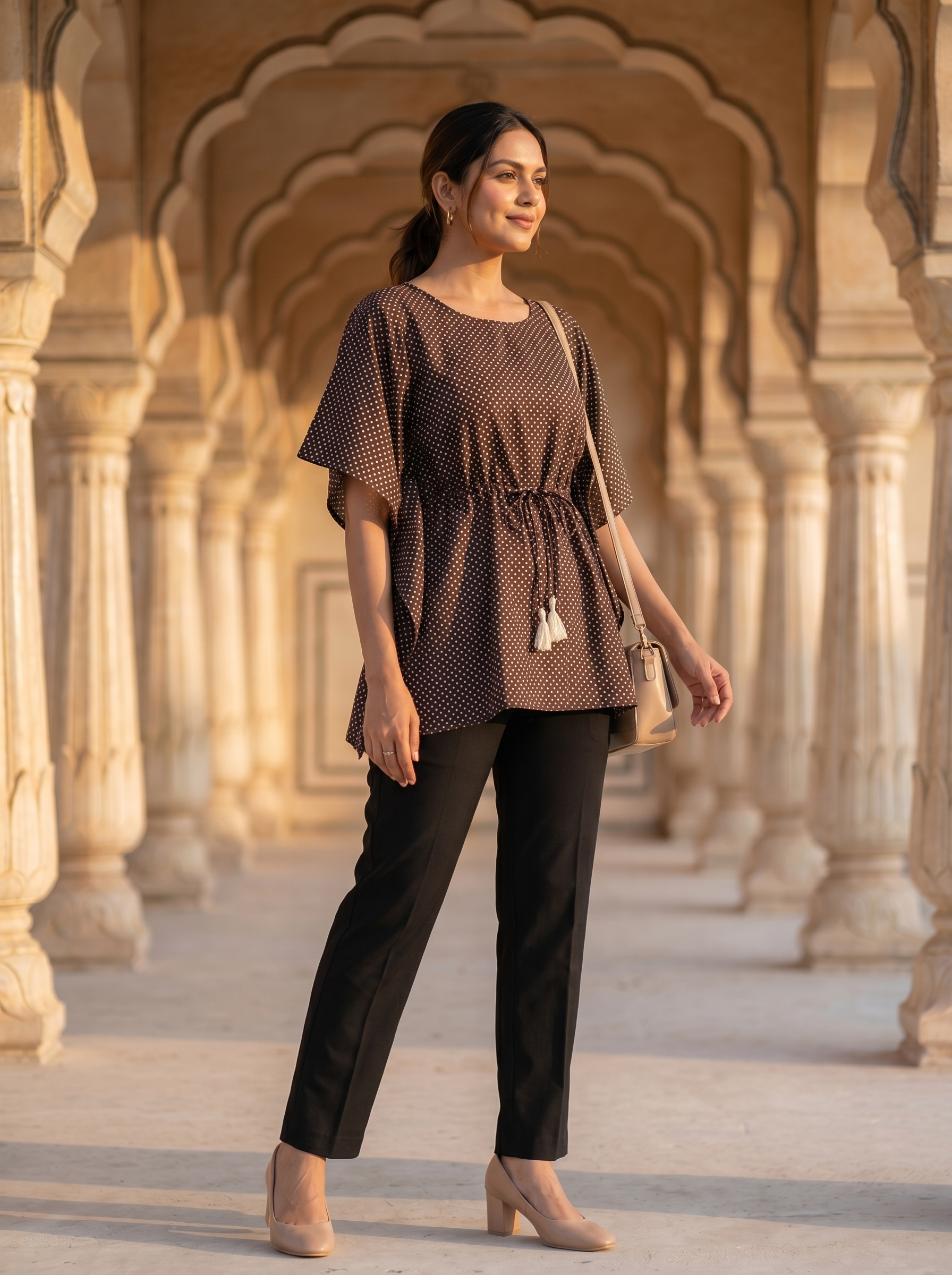 Kaftan Top #84- Small motiff Organic cotton kaftan top in Choco Brown