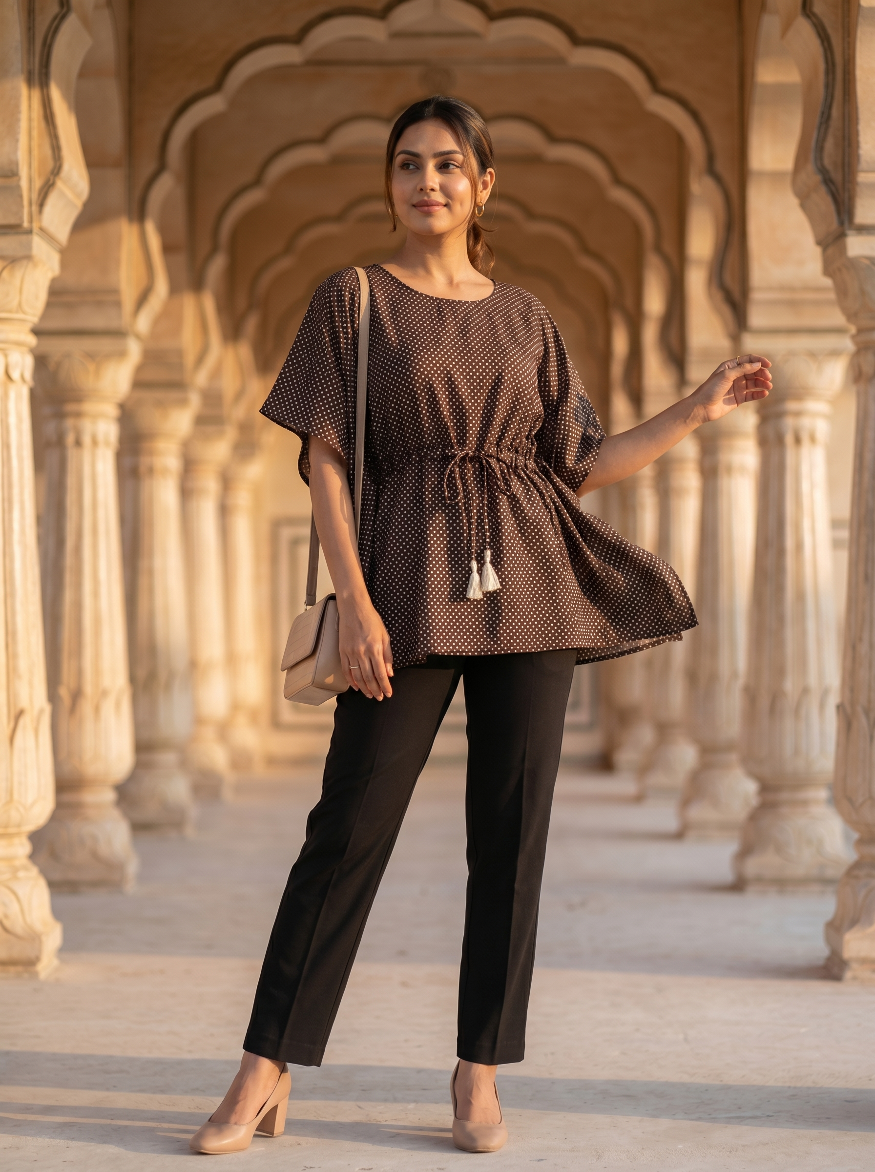 Kaftan Top #84- Small motiff Organic cotton kaftan top in Choco Brown