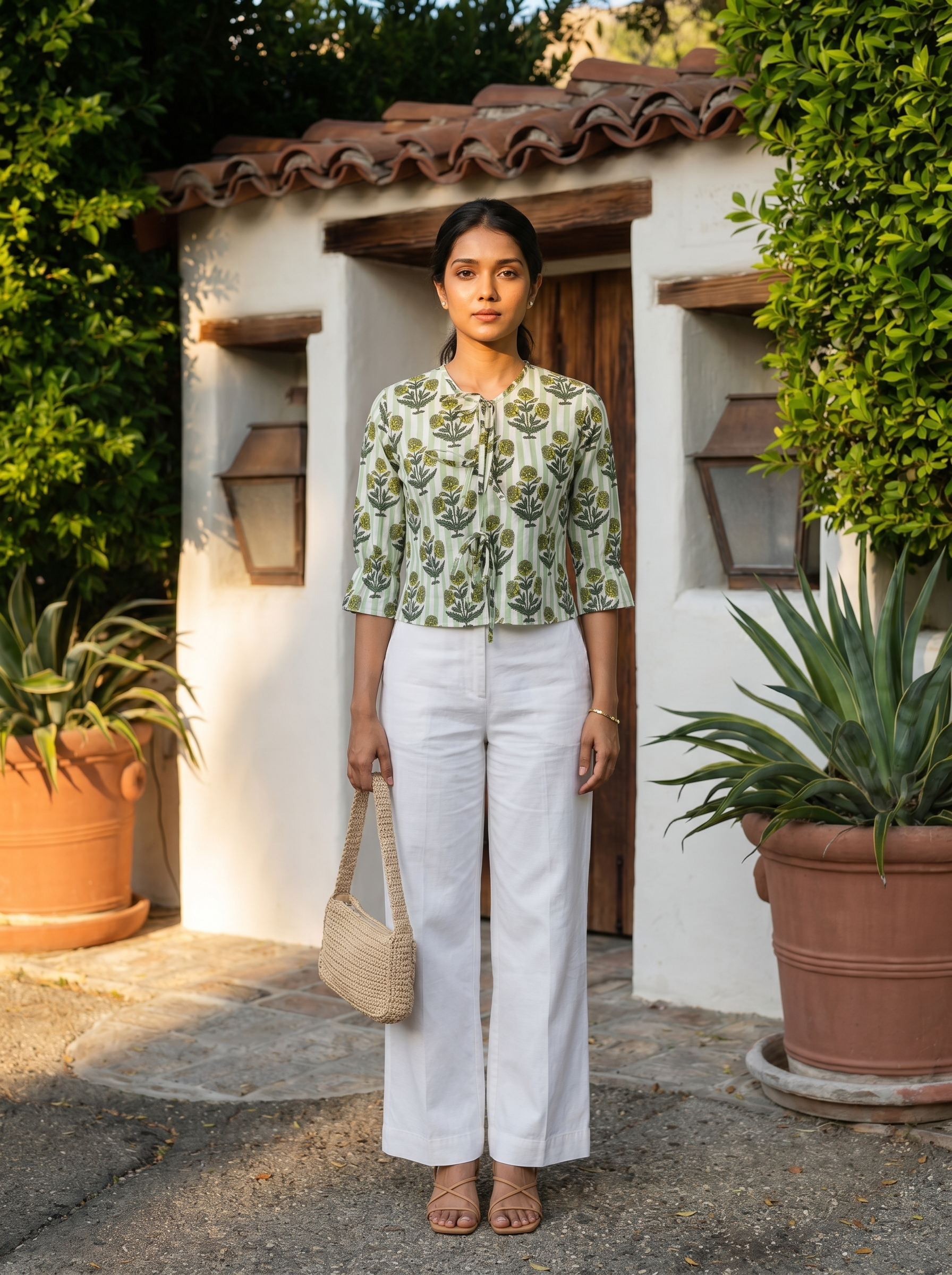 Crop top #119- Floral motiff organic cotton top in Off white