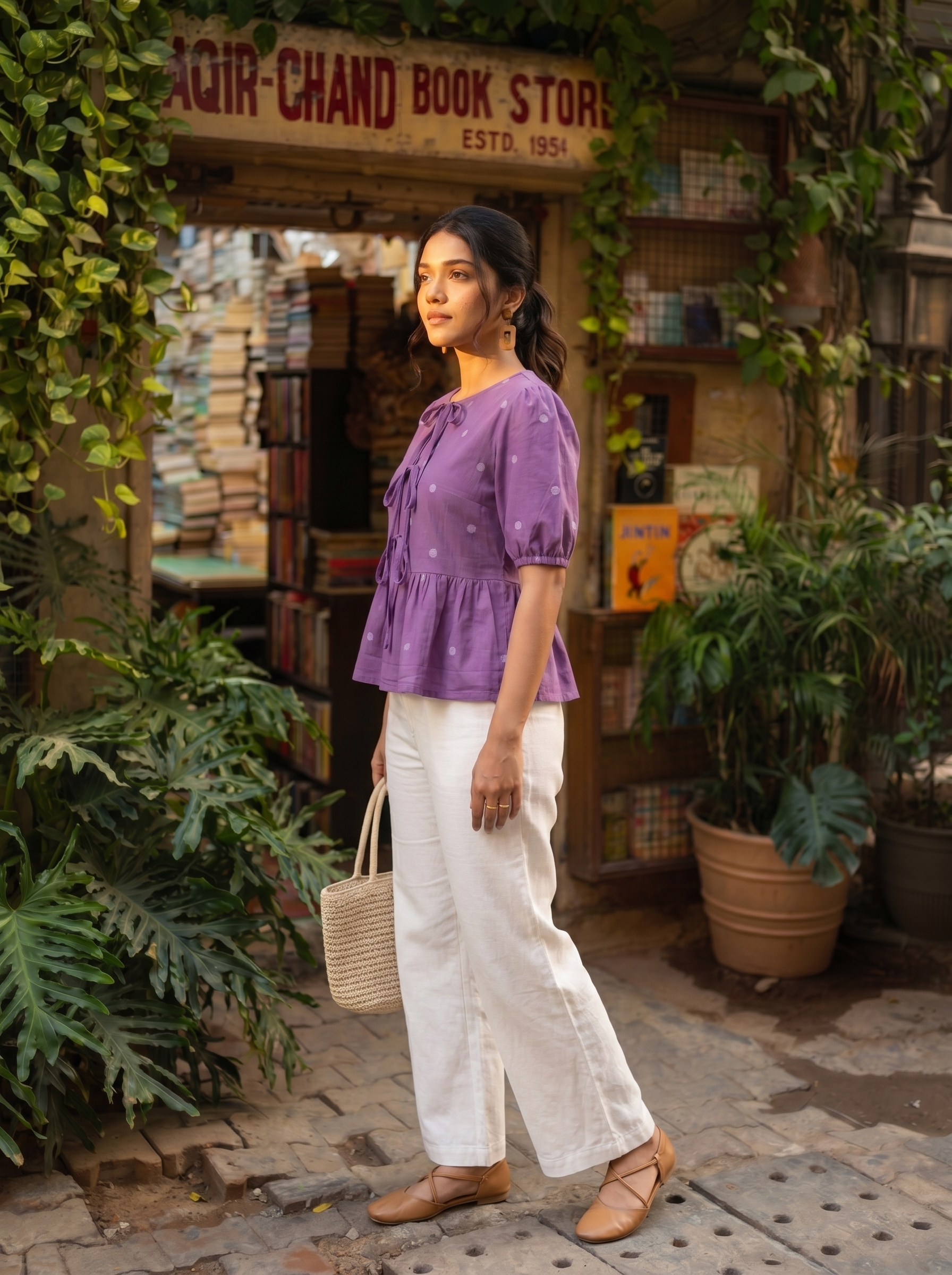 Crop top #113- Small motiff printed organic cotton top in Purple