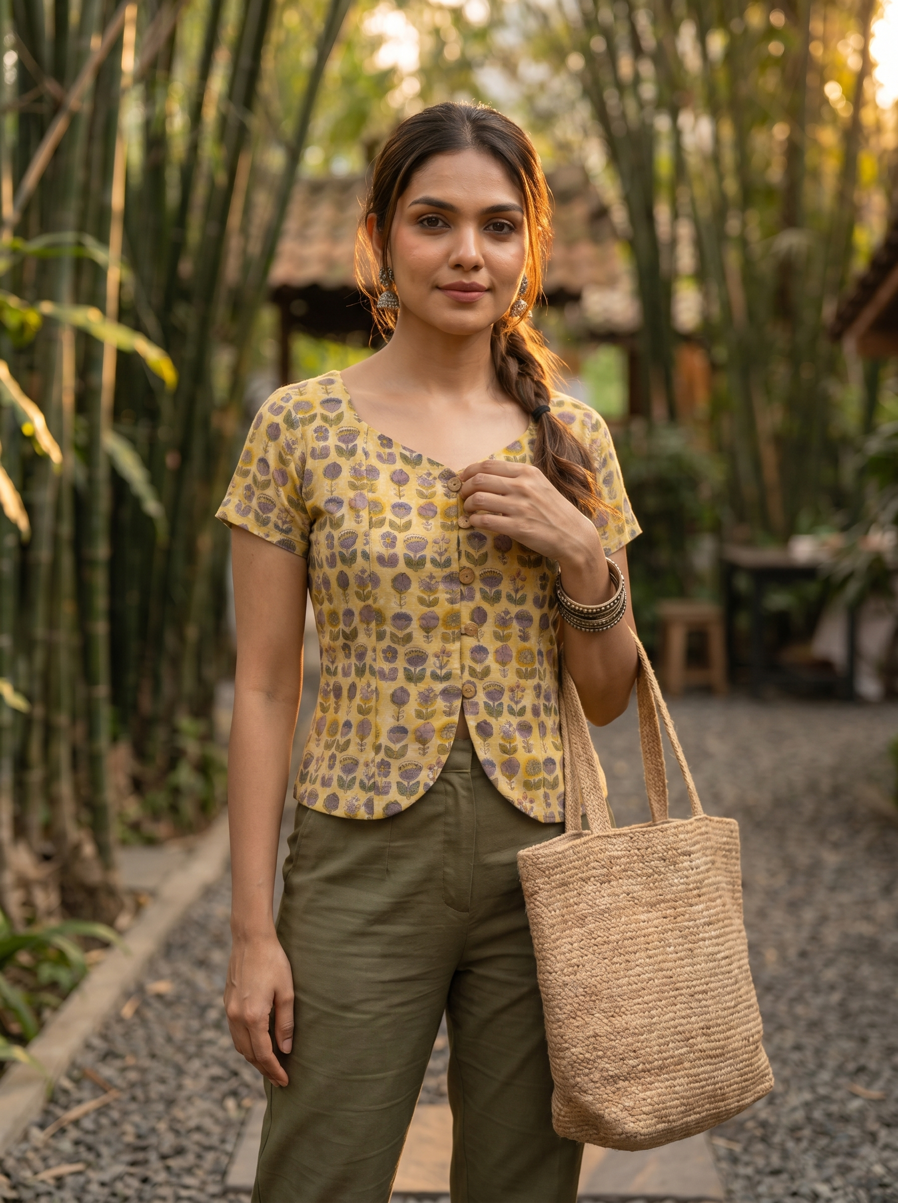 Crop top #104- Small motiff handloom cotton top in Mustard Yellow