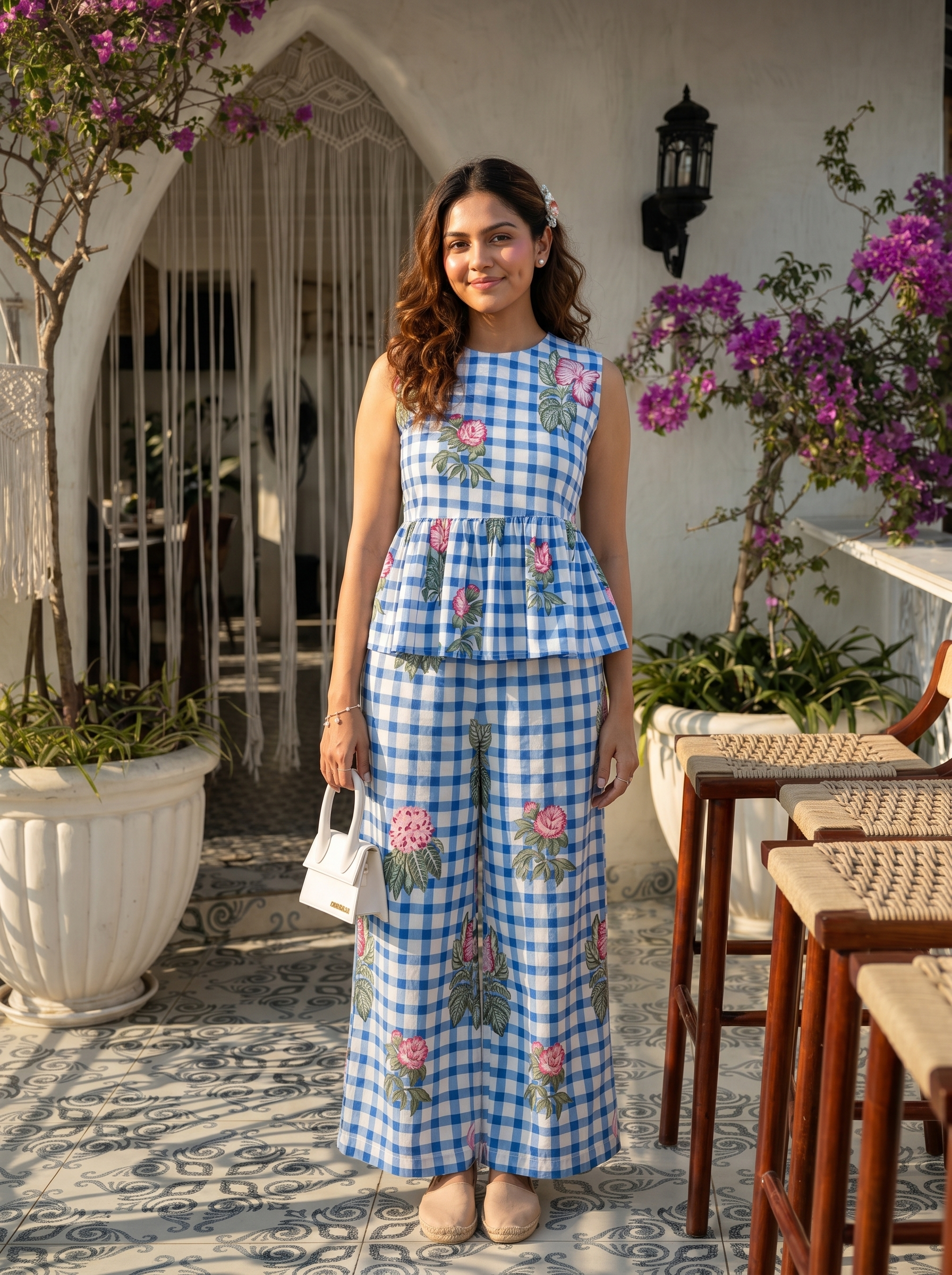 Bluebell Garden cotton coord set - floral pattern handloom cotton coord set in blue