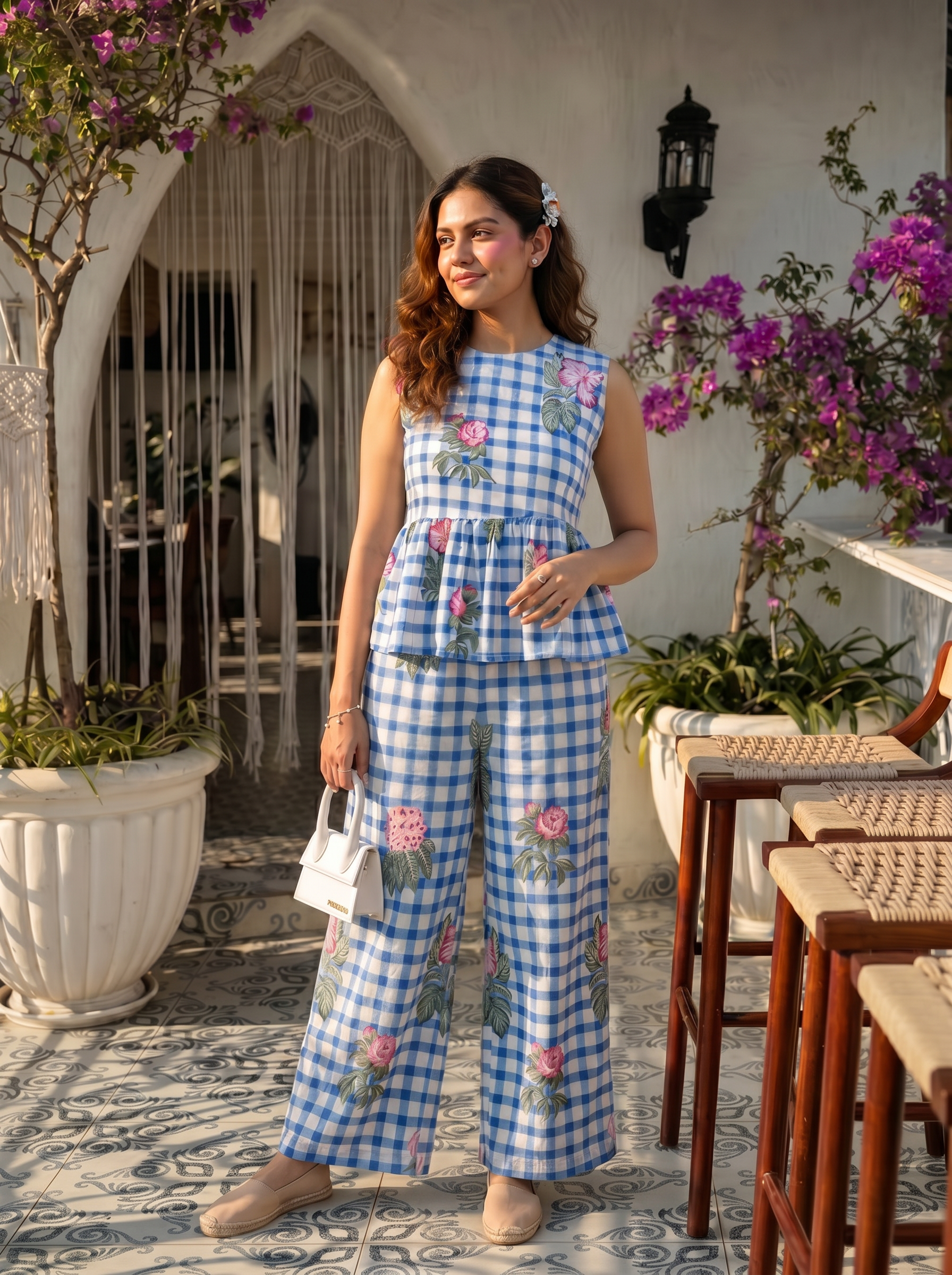 Bluebell Garden cotton coord set - floral pattern handloom cotton coord set in blue