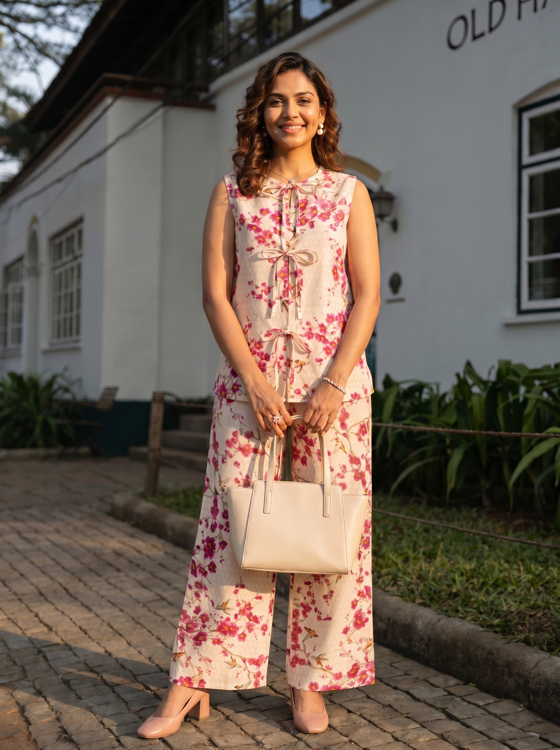 Blossoma Co-ord Set – Floral Printed cotton Co-ord Set in Ivory Pink
