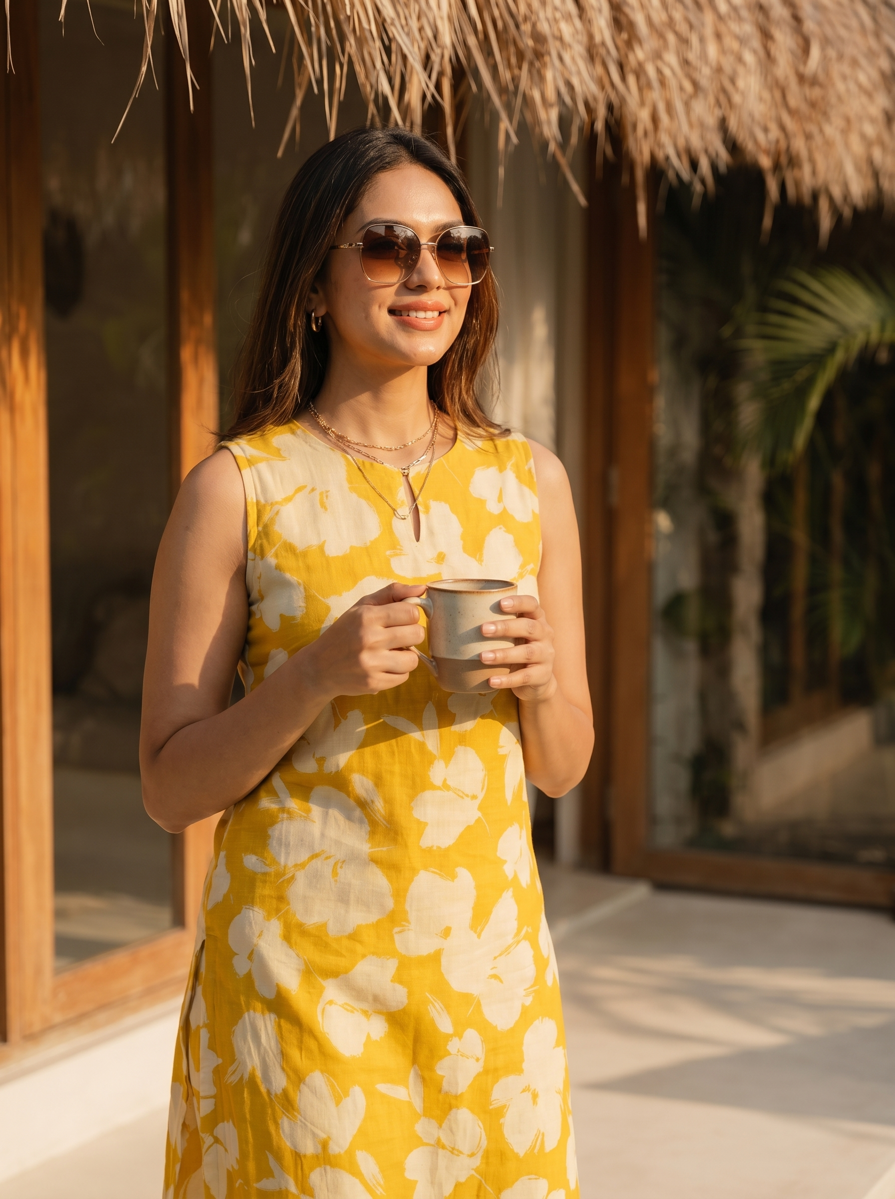 Aaliya Co-ord Set – Floral pattern handloom cotton Co-ord Set in Mustard Yellow